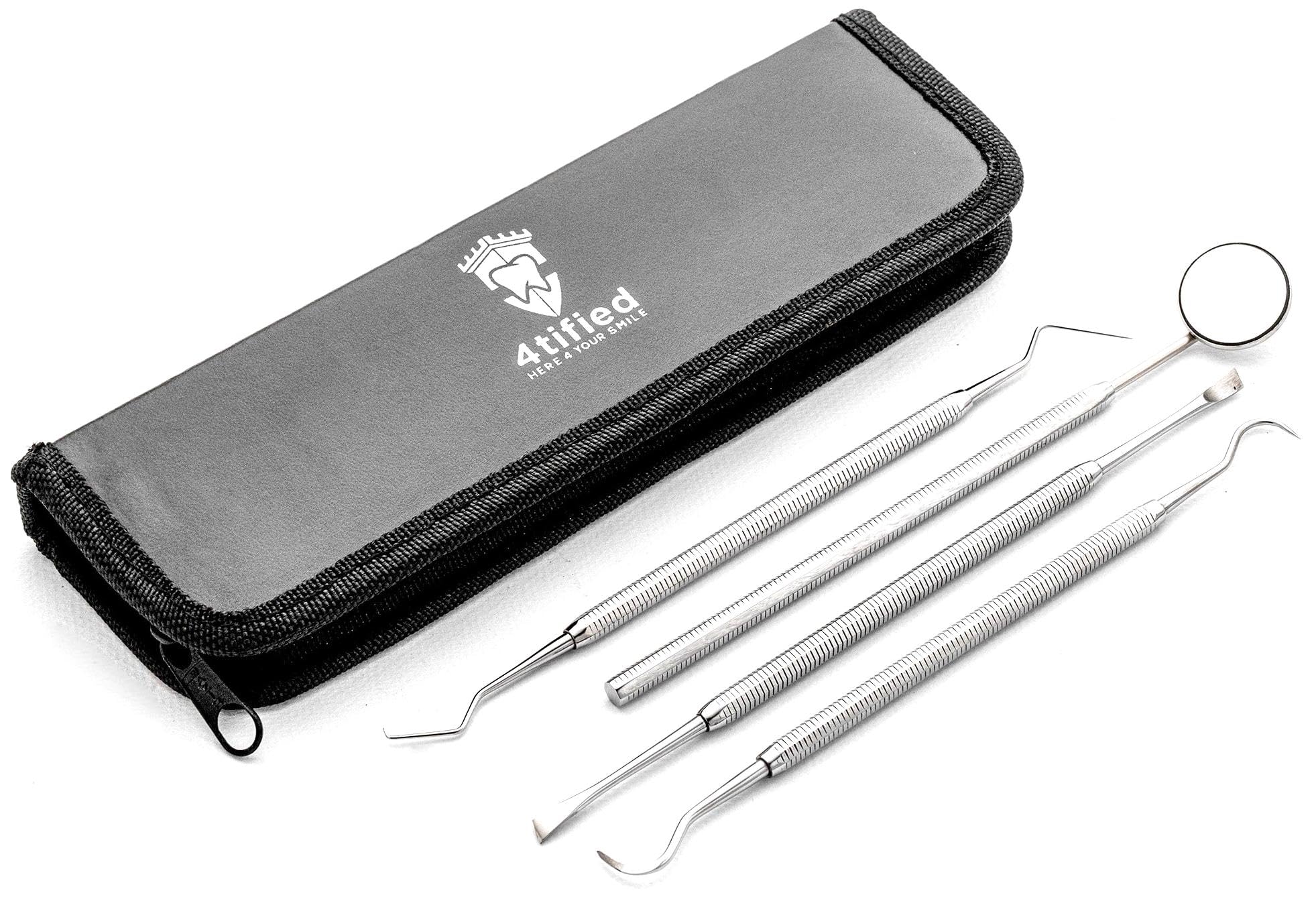 4tified Dental Tools Hygiene Kit 4 PCS French Stainless Steel Professional Teeth Cleaning Home Use Plaque Calculus Removal Tartar Scraper Scaler