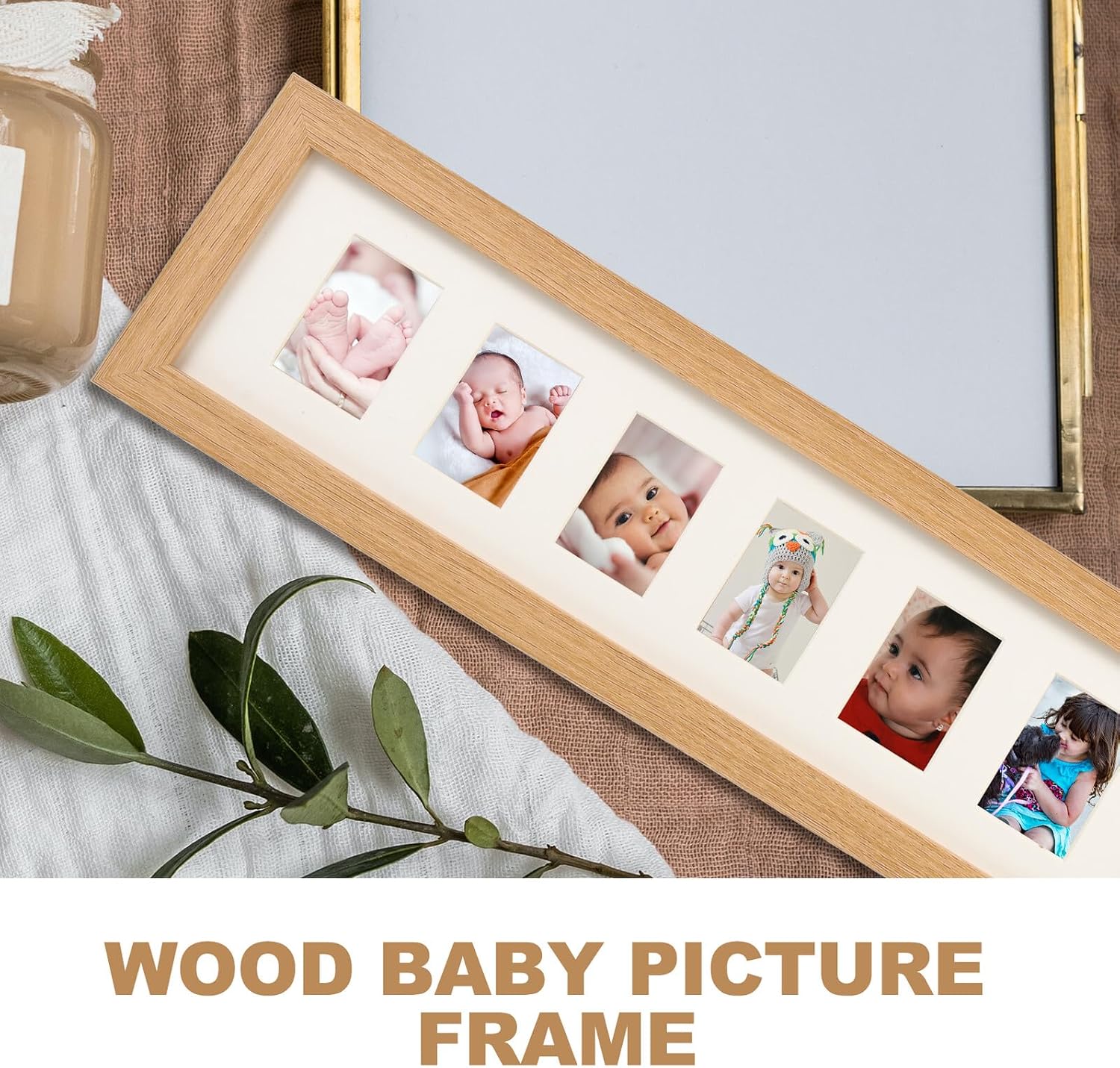 Keepsake Picture Frame with 6 Slots, First Year Photo Display Frame for Infants, Desktop Picture Holder for Milestone and Growth Records