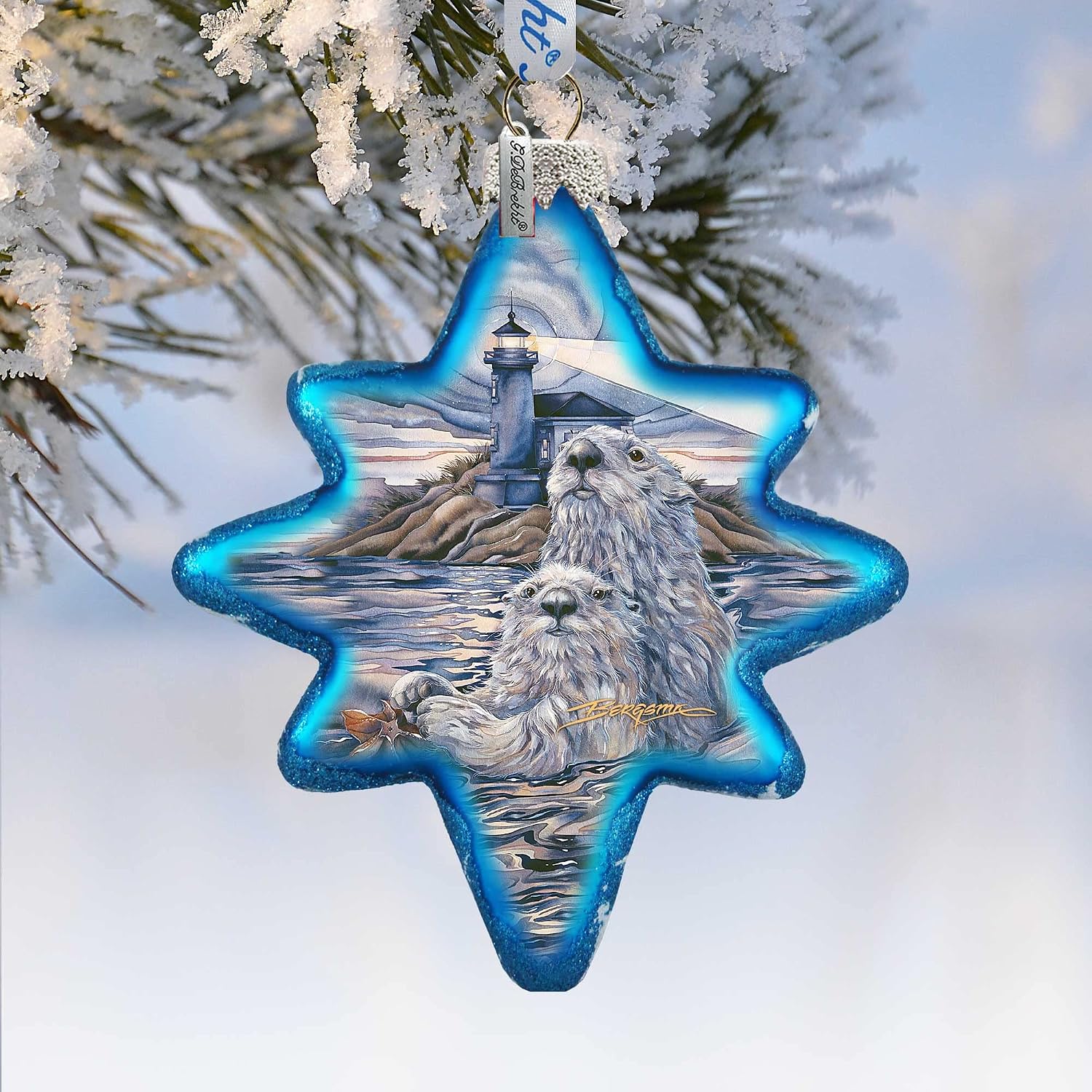 Starlight Otter Lighthouse Glass Ornaments Holiday by Bergsma 755-572-JB - G.DeBrekht