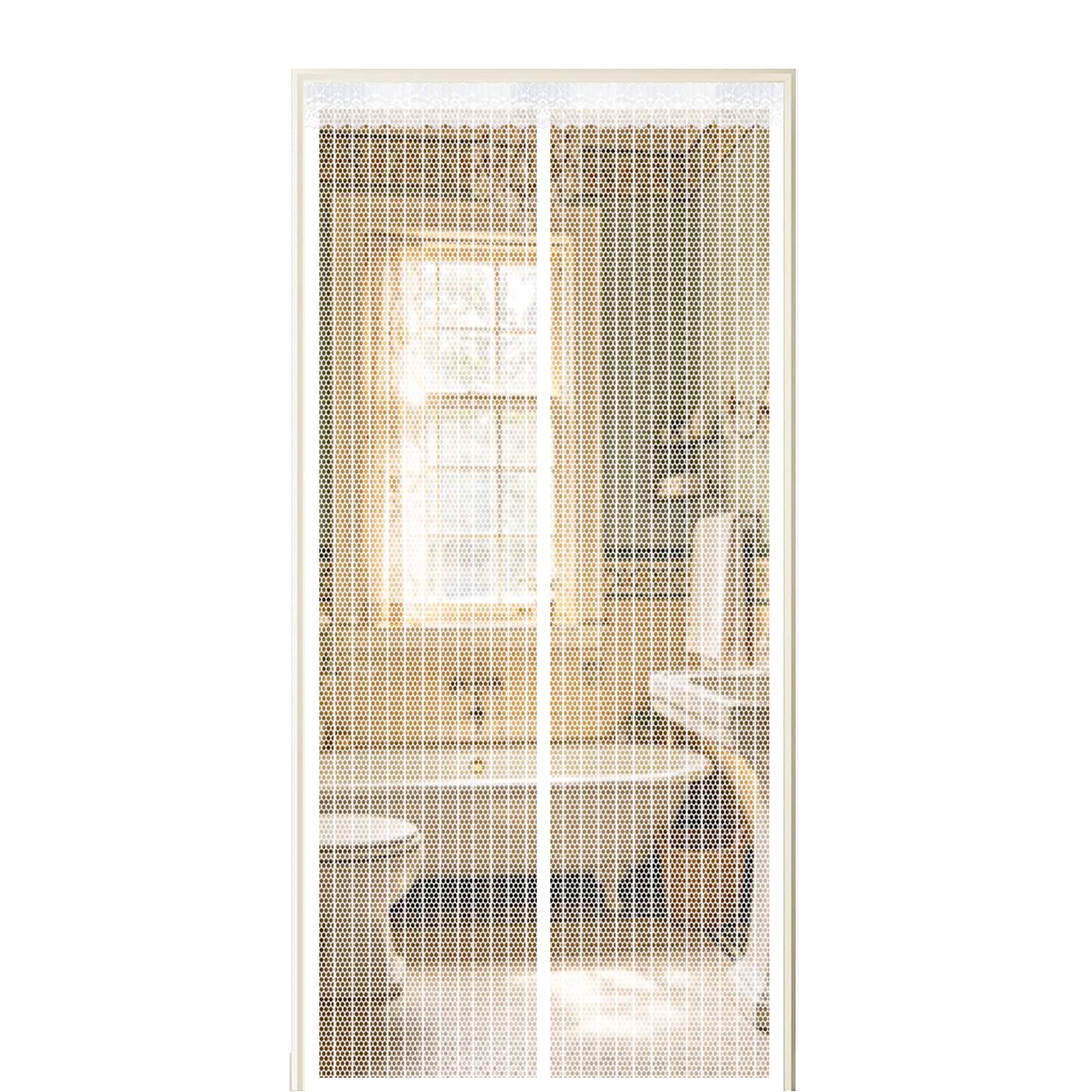 Screen Door 180 x 188 cm Self Sealing Powerful Magnets Patio Curtain Insect Mesh with Powerful Magnets & Full Frame Magic Tape Suitable for Patio Doors Balcony Bedroom, White