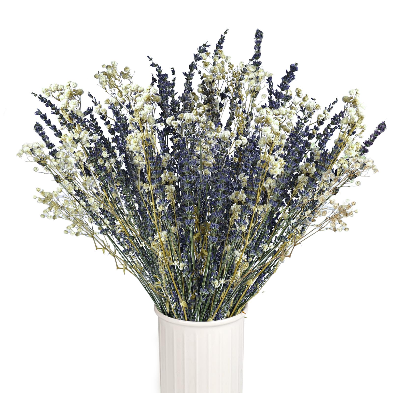Dried Flowers - 43CM Dried Flowers Bouquet for Vase, Dried Lavender Gypsophila Flowers Decor Table for Wedding, Home, Valentines Day, Floral Arrangement, Baby Shower Decorations