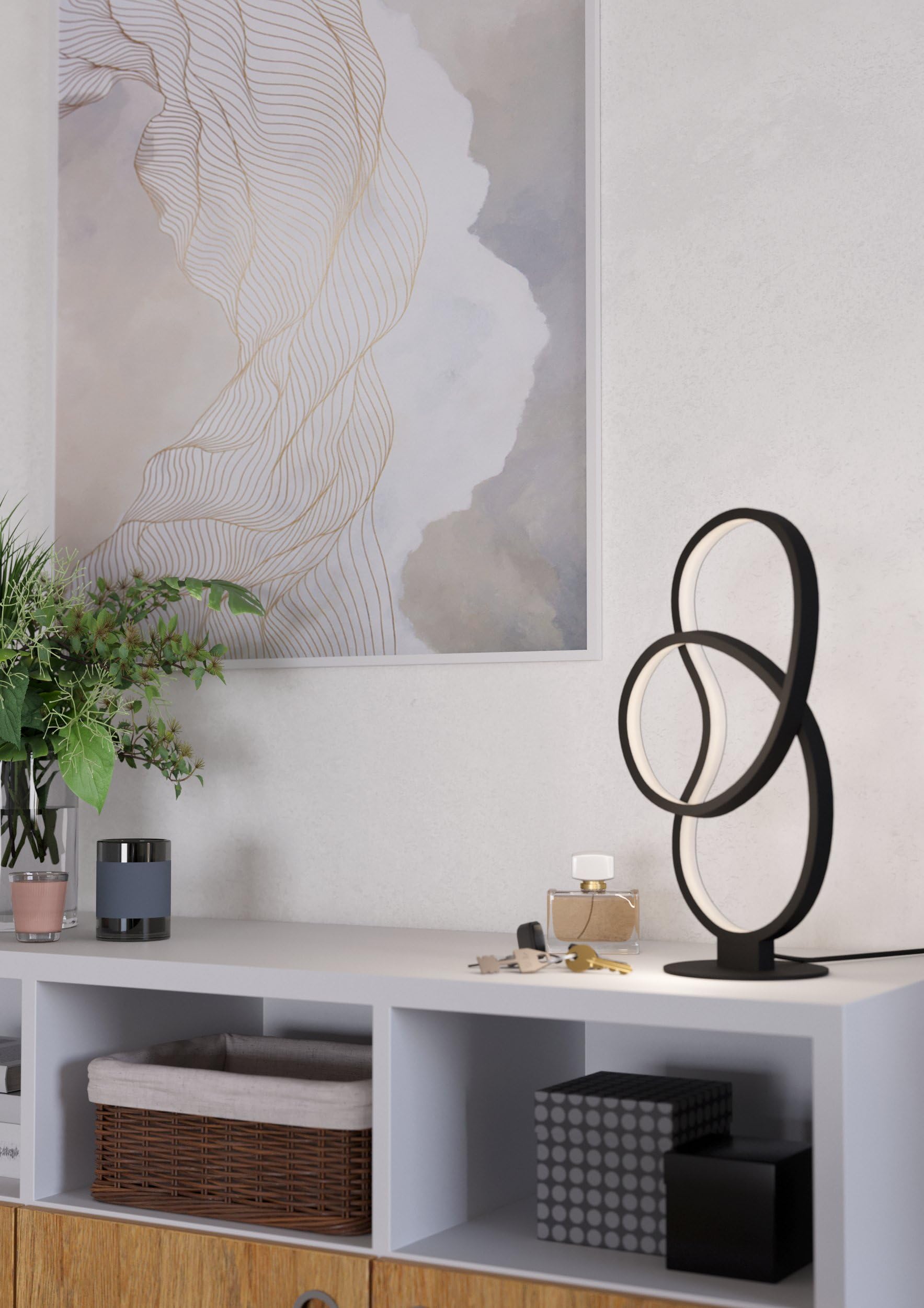 EGLO Gianella Lámpara de mesa led, lámpara curvada para mesilla de noche | lámpara decorativa fabricada en metal negro, para dormitorio y salón, blanco cálido