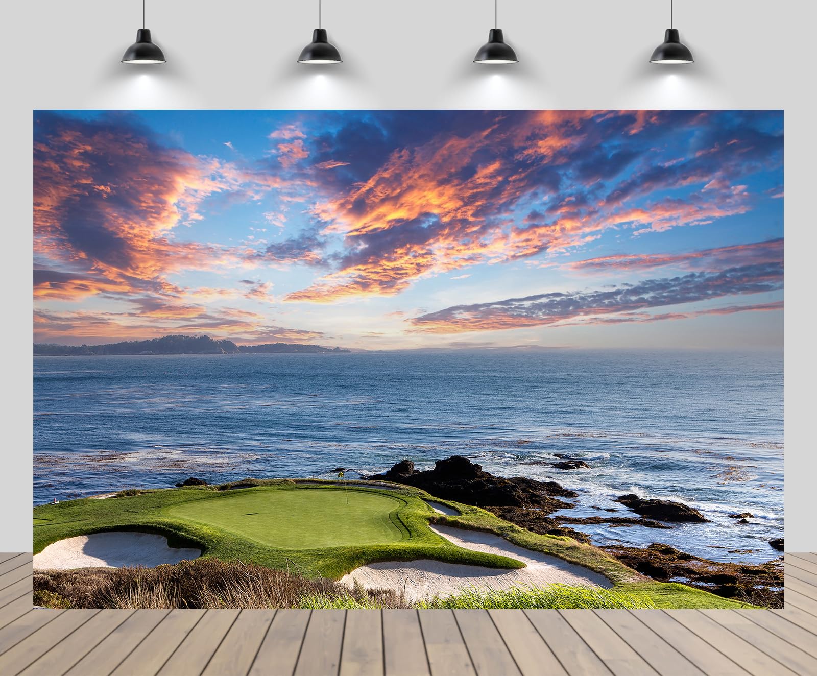 CHNYWORK 8ftx6ft Golf Courses Backdrop California Pebble Beach Resort Green Meadow Seaside Scenery Sunset Background Golf Theme Holiday Wedding