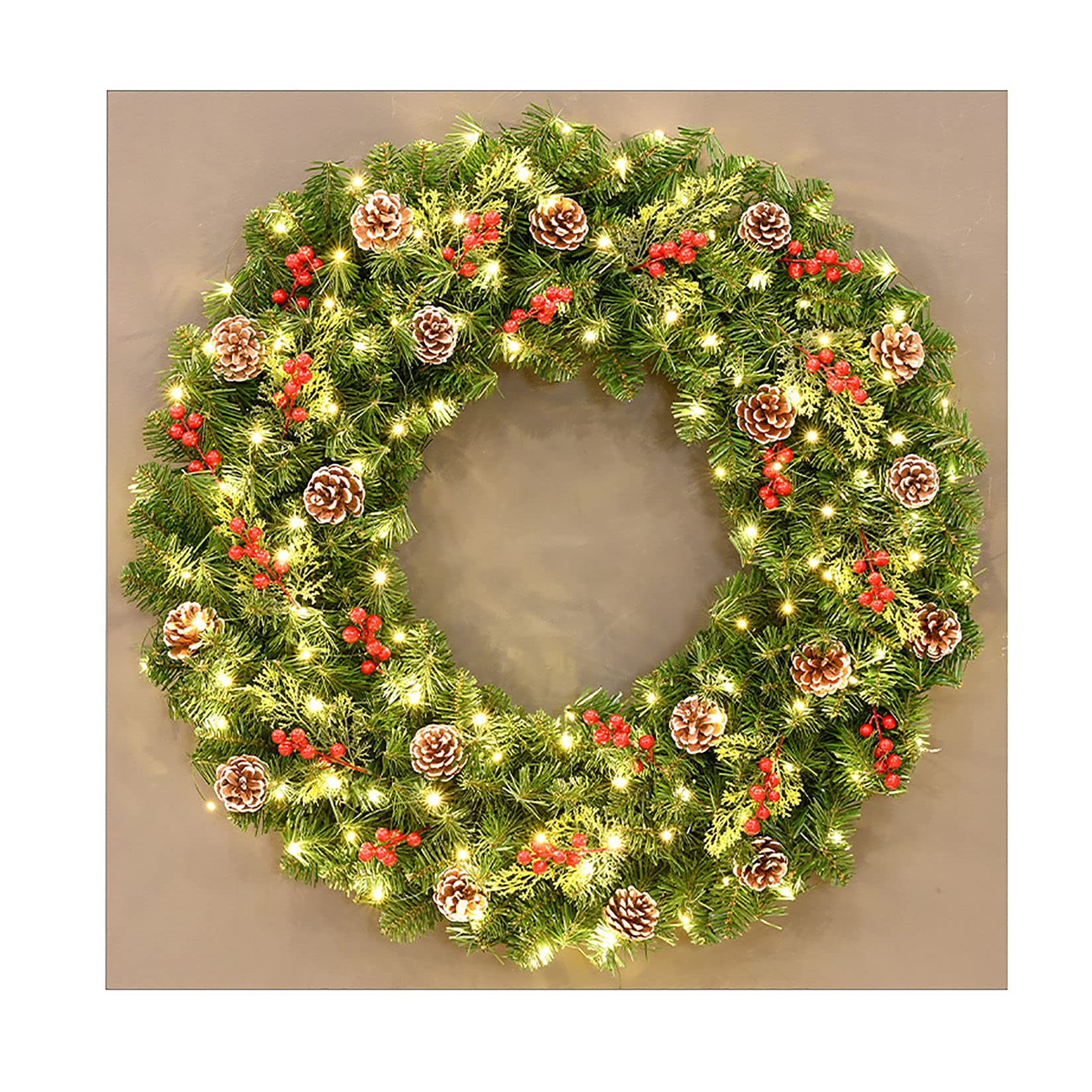 Künstlicher Adventskranz, 45/50/60/80cm, Künstlicher Adventskranz, Künstlicher Adventskranz für den Winter, Weihnachtsdekoration mit gemischter Dekoration-Abschnitt B 80cm (mit LED)