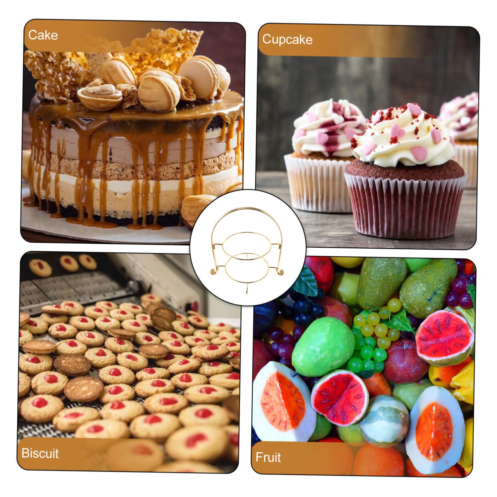 ULTECHNOVO Vassoio Dolci Alzatina per Torte Doppia a 2 Livelli in Metallo Dorato, Staccabile, per Esporre Cupcake e Dolci in Feste e Pasticcerie