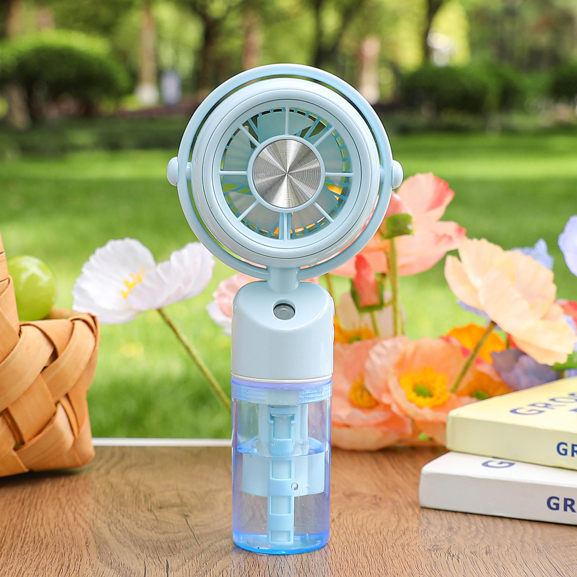 TechPride Mini Portable Handheld Mist Fan, USB Rechargeable, 1200mAh Battery, 3 Speed Modes, Transparent Water Tank (Blue)-image-18