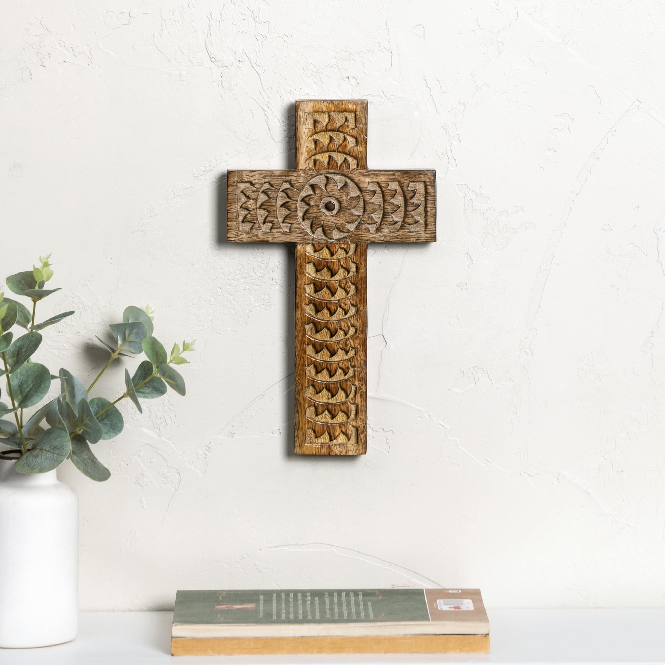 Just For You Designs Natural Jfy Wooden Wall Cross - Catholic Crucifix, Christian Spiritual Religious Décor For Home, Office & Church