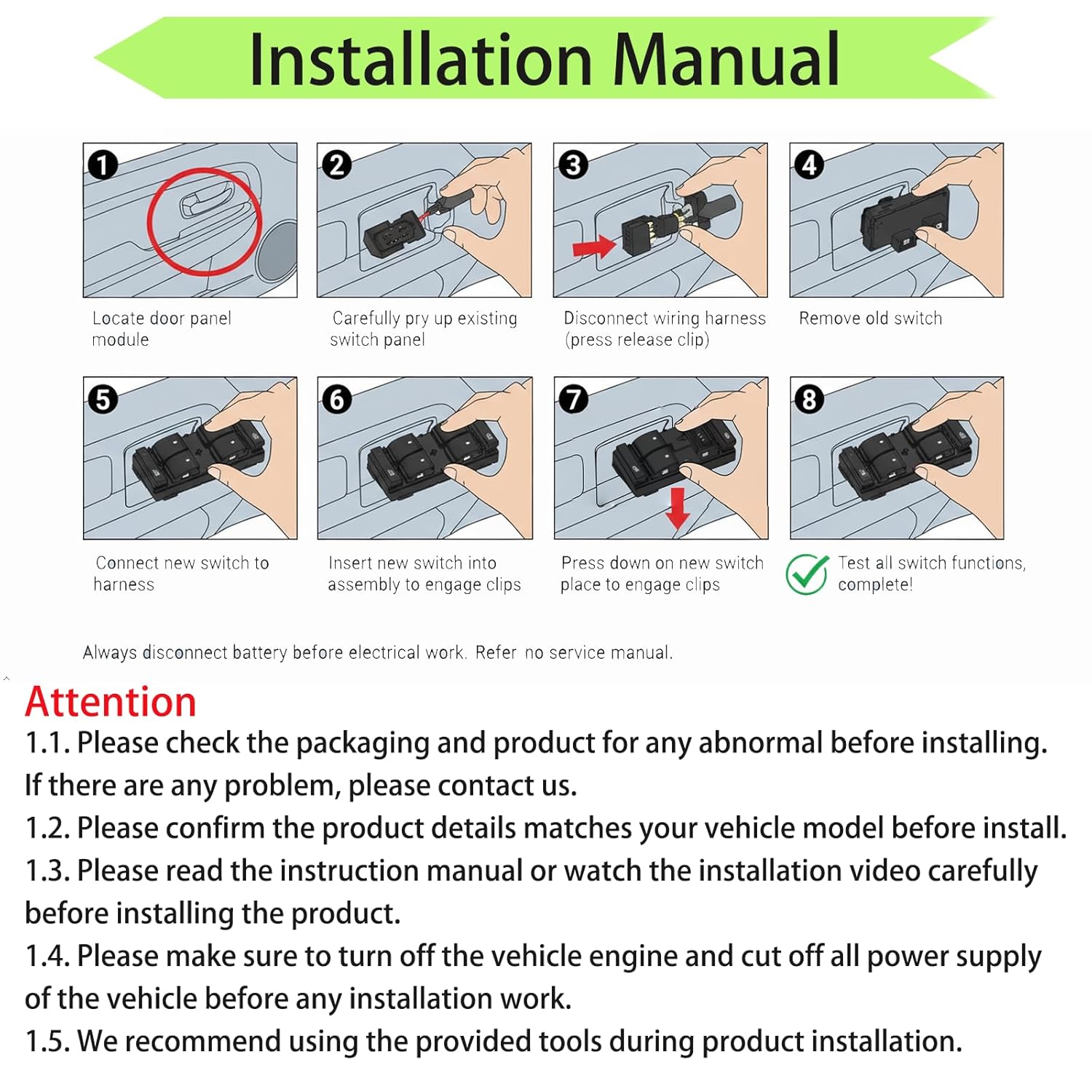 Basic Upgraded Version Up & Down Function Front Left Driver Side Master Power Window Control Switch Compatible with