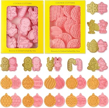 JSTHHTT 18-Piece Christmas Cookie Cutter Set, Plastic Biscuit Cutters, Cookie Stamp for Baking Party Decorations, Cake Decoration Chocolate Mould