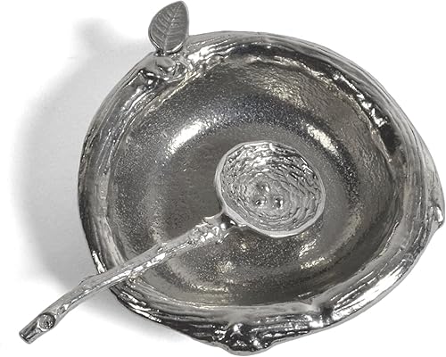 Crosby & Taylor Plato de sal de peltre de 2.5 pulgadas con cuchara nido de pájaro