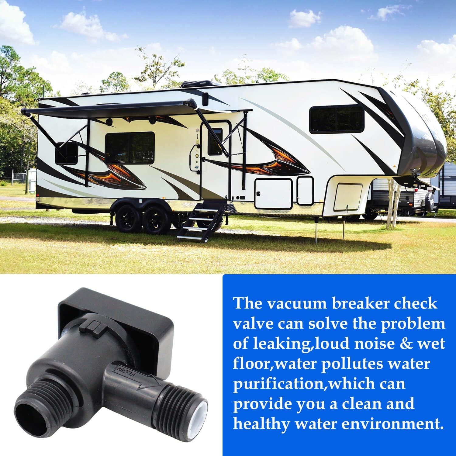 RV Camper Vacuum Breaker Check Valve 571-VAC-CHK-A Black Tank Flushing Check Valve for RV