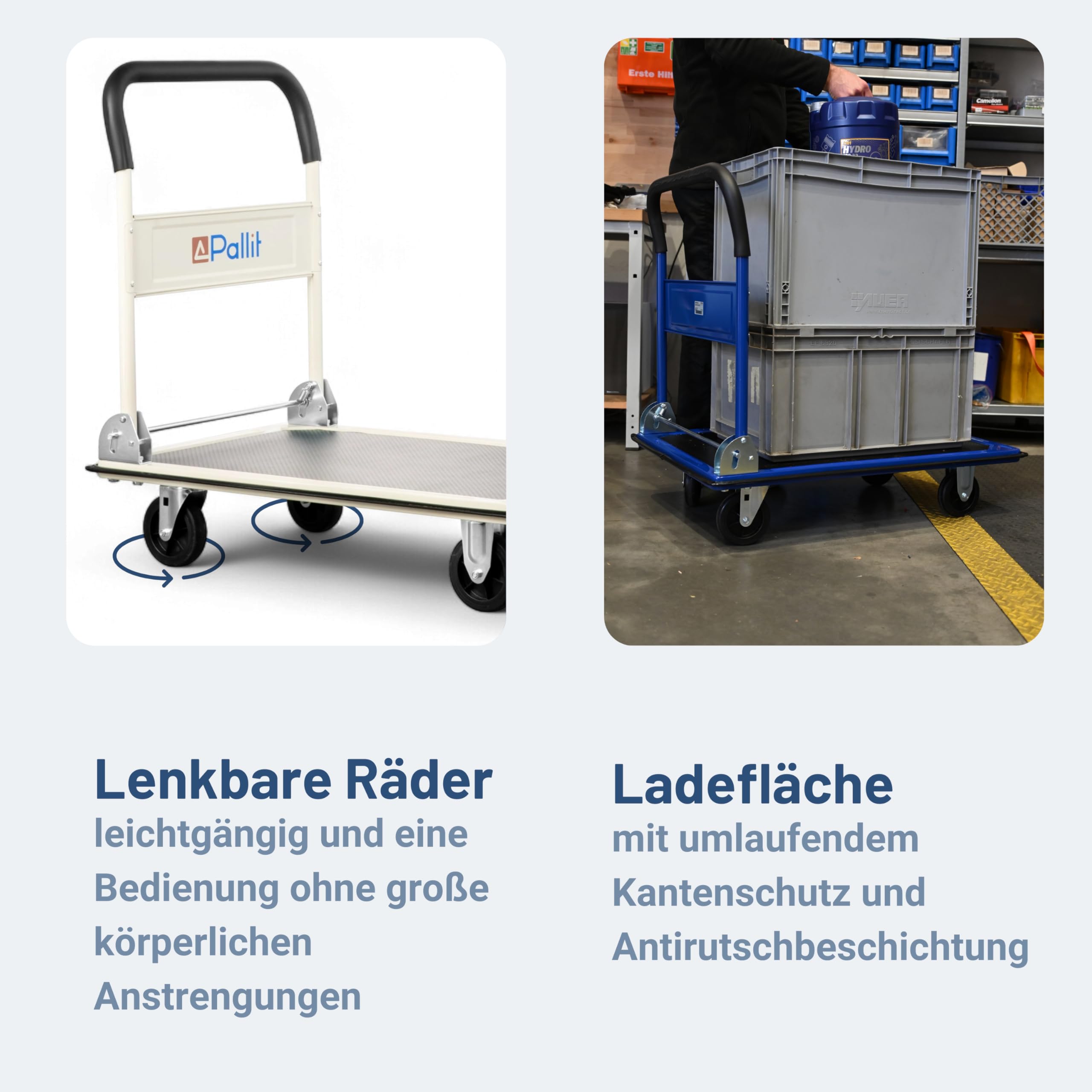 Pallit Carry Transportwagen klappbar 150kg Rollwagen mit Anti-Rutsch-Beschichtung Lenkbarer Plattformwagen Transporthilfe Handwagen