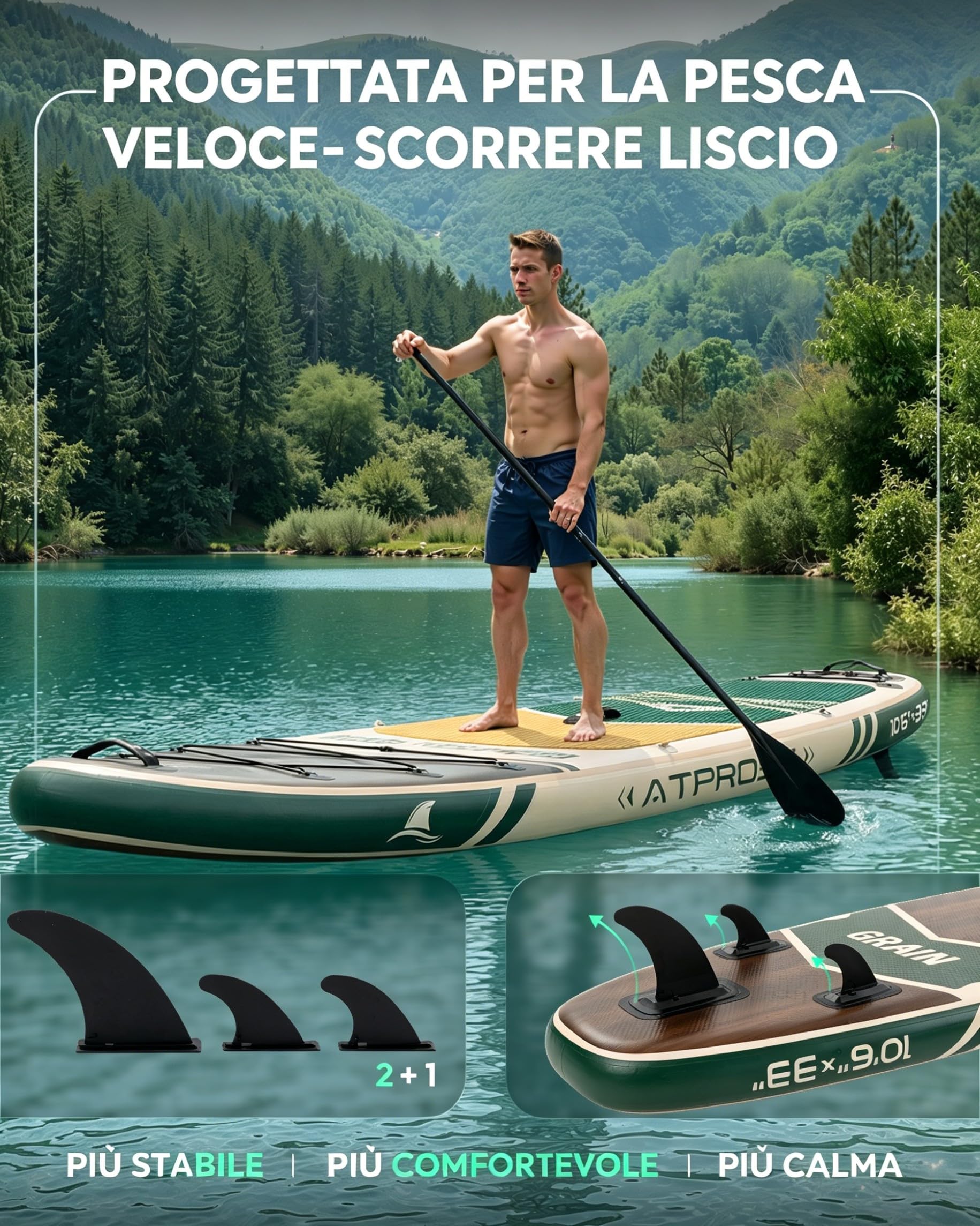 Tavola SUP Gonfiabile con Accessori, 2 Persone | 320 × 84 cm Extra Larga, Portata 200 kg, Stabile e Antiscivolo Per Mare e Surf