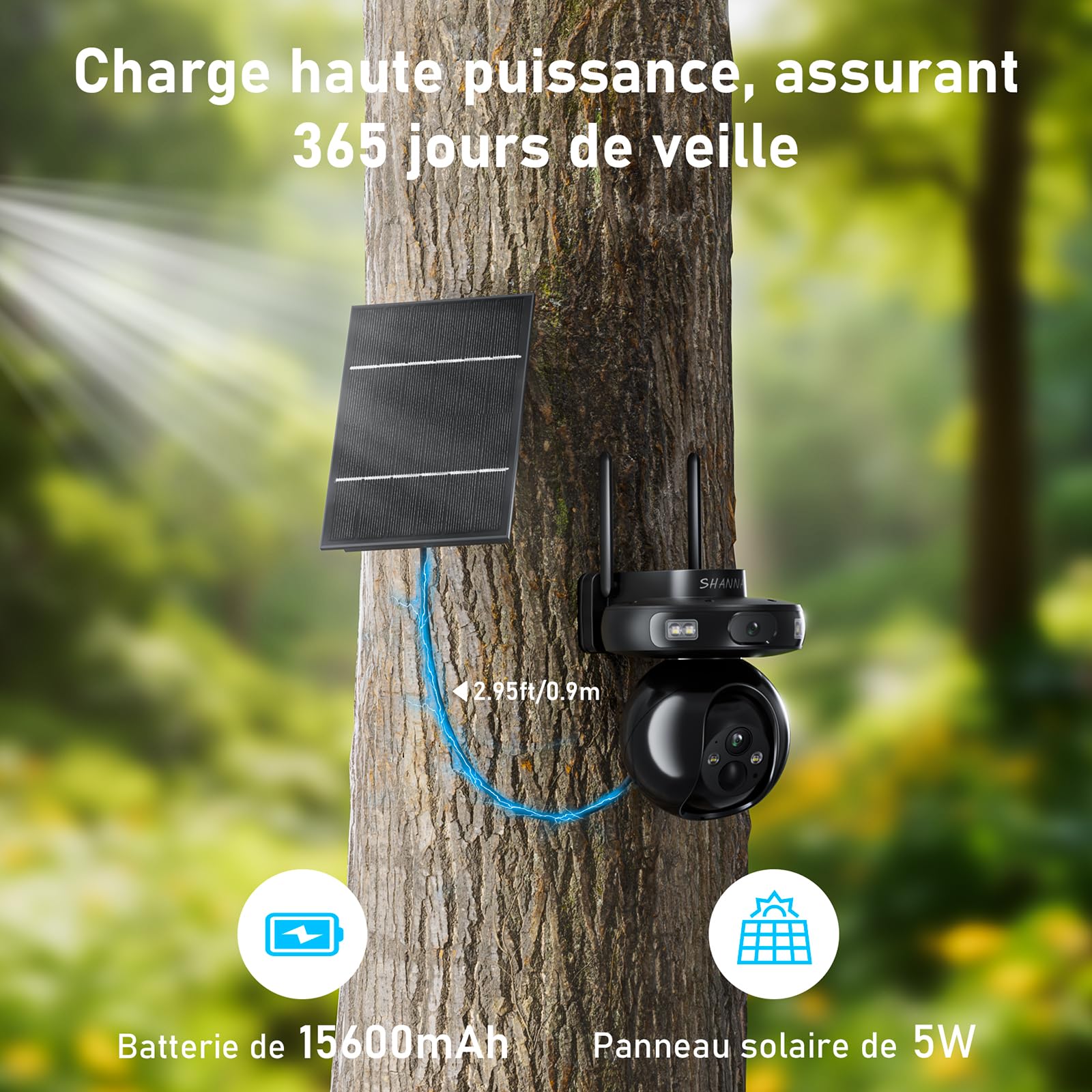 4G LTE Camera de Surveillance Sans Internet,2K+2K Double Caméra 4G Autonome,Camera 4G Solaire Exterieur avec Batterie 15600mAh,Détection de Mouvement,Vision Nocturne Couleur,Suivi Automatique,IP66