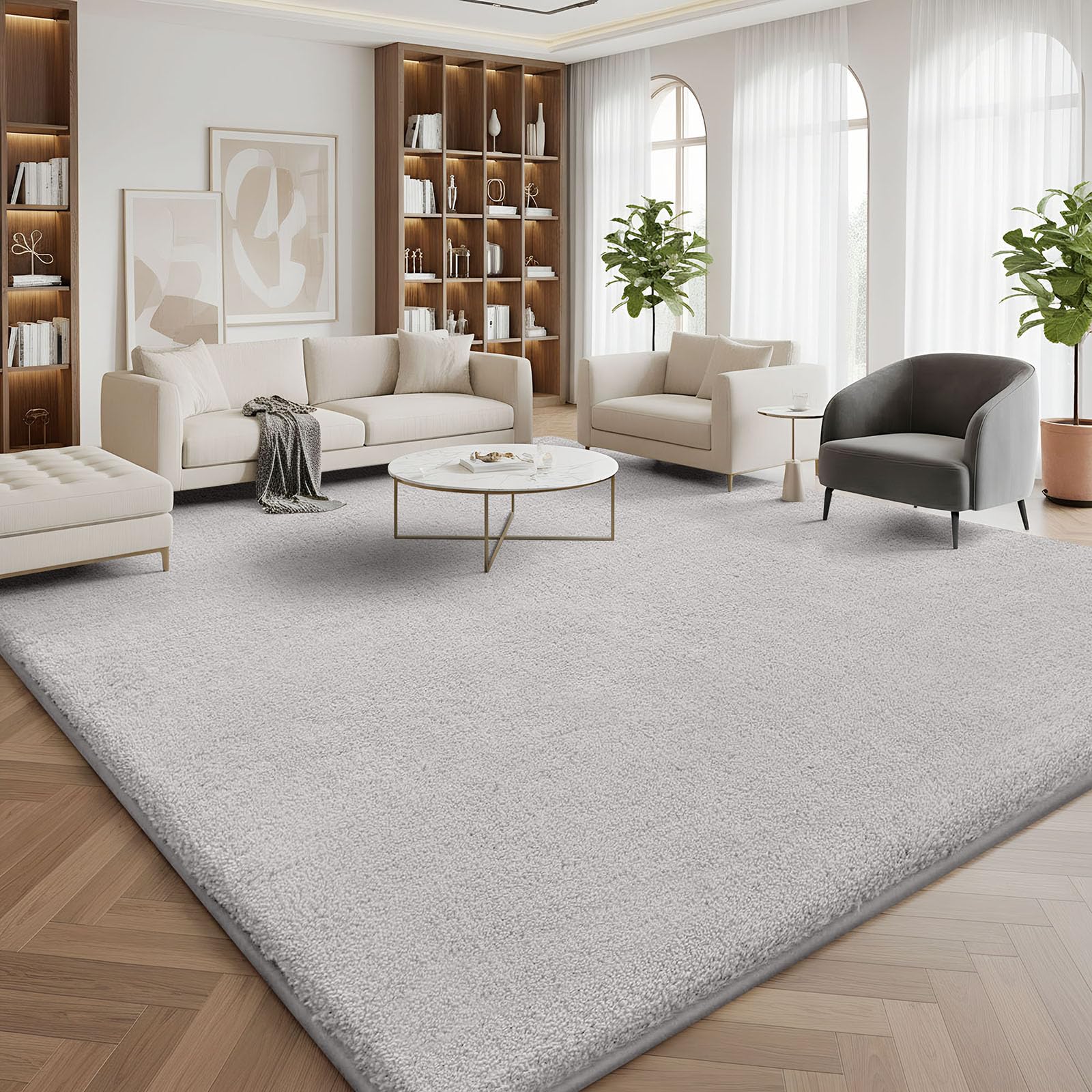 Homaxy Modern Rugs Carpet Living Room, Soft Shaggy Non-Slip Non-Shedding, Fluffy Washable Large Rug for Bedroom Hallway, Easy Care Home Decor, 200x280cm, Grey