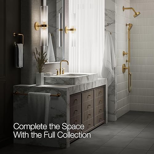 Miniatura 77 de Kohler K-14410-4-BGD Purist - Grifo para lavabo de baño con manijas de palanca baja y boquilla baja, 14406-4-BL Negro mate,Oro rosa vibrante.,Bronce