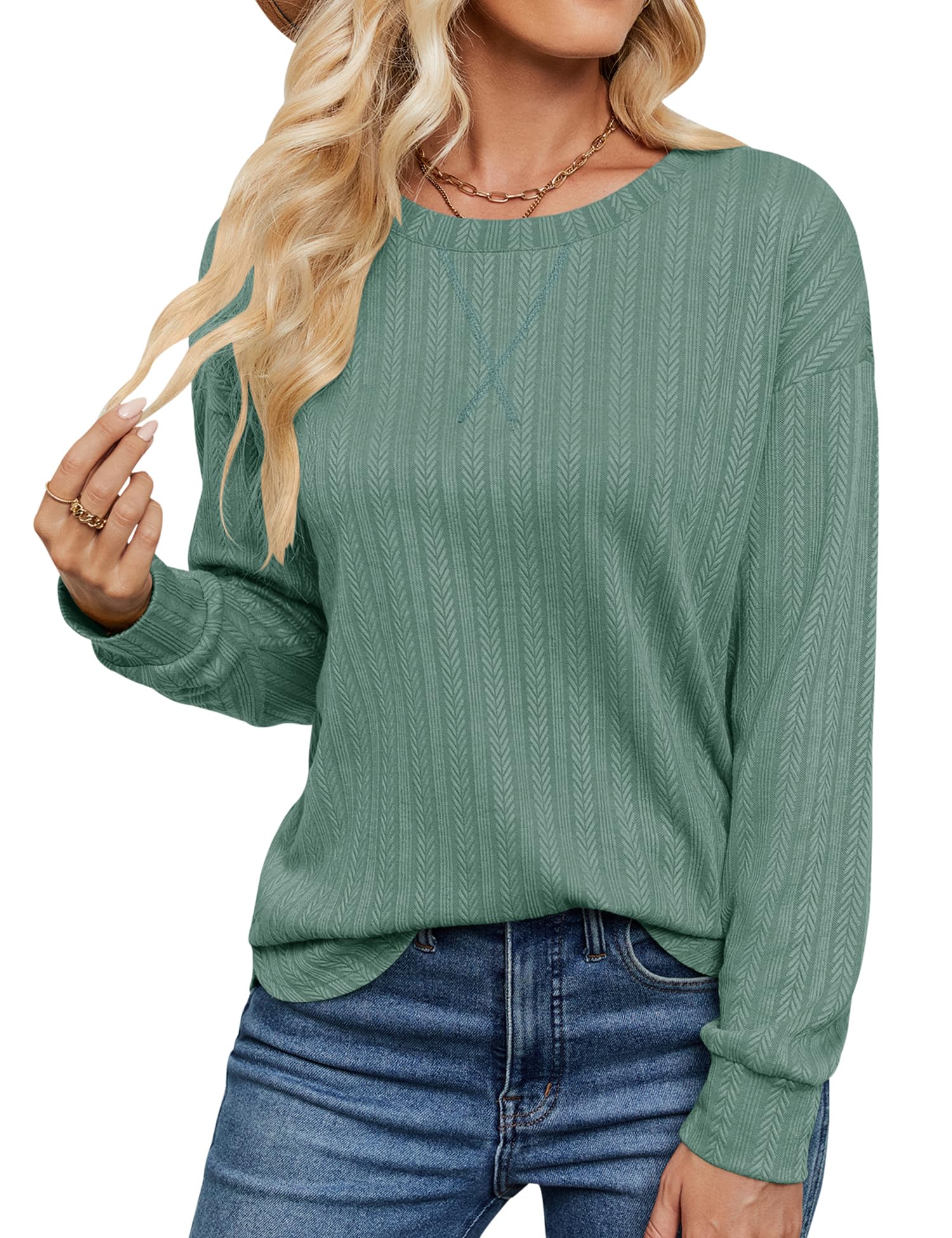 TFSDODWomens Tops Fall Long Sleeve Shirts Casual Crew Neck Pullover Sweaters Loose Fit