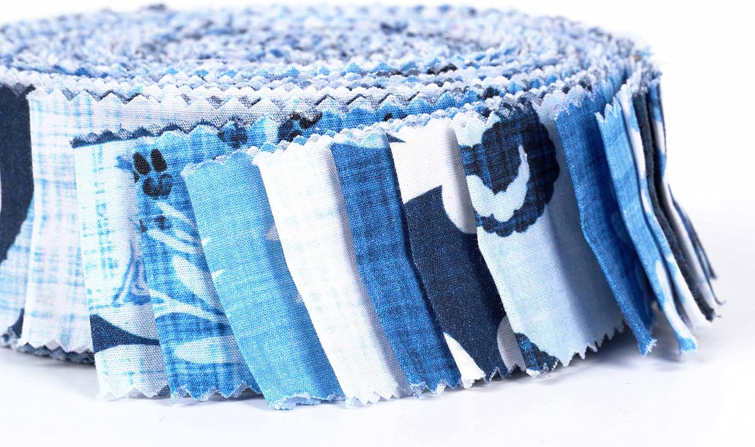 Soimoi 40Pcs Block Print Precut Fabrics Strips Roll Up 1.5x42inches Cotton Jelly Rolls for Quilting - Blue