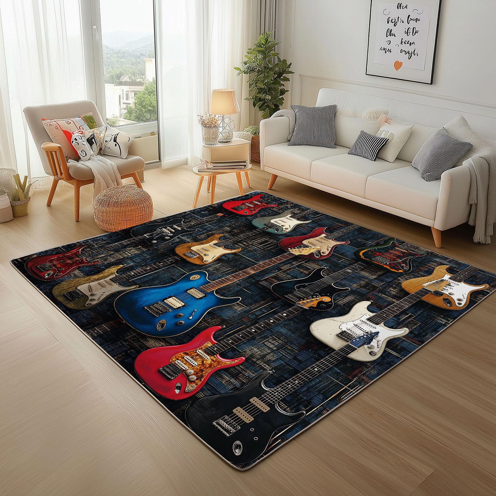 Tapis de salon guitare vintage lavable et moquette antidérapante pour chambre