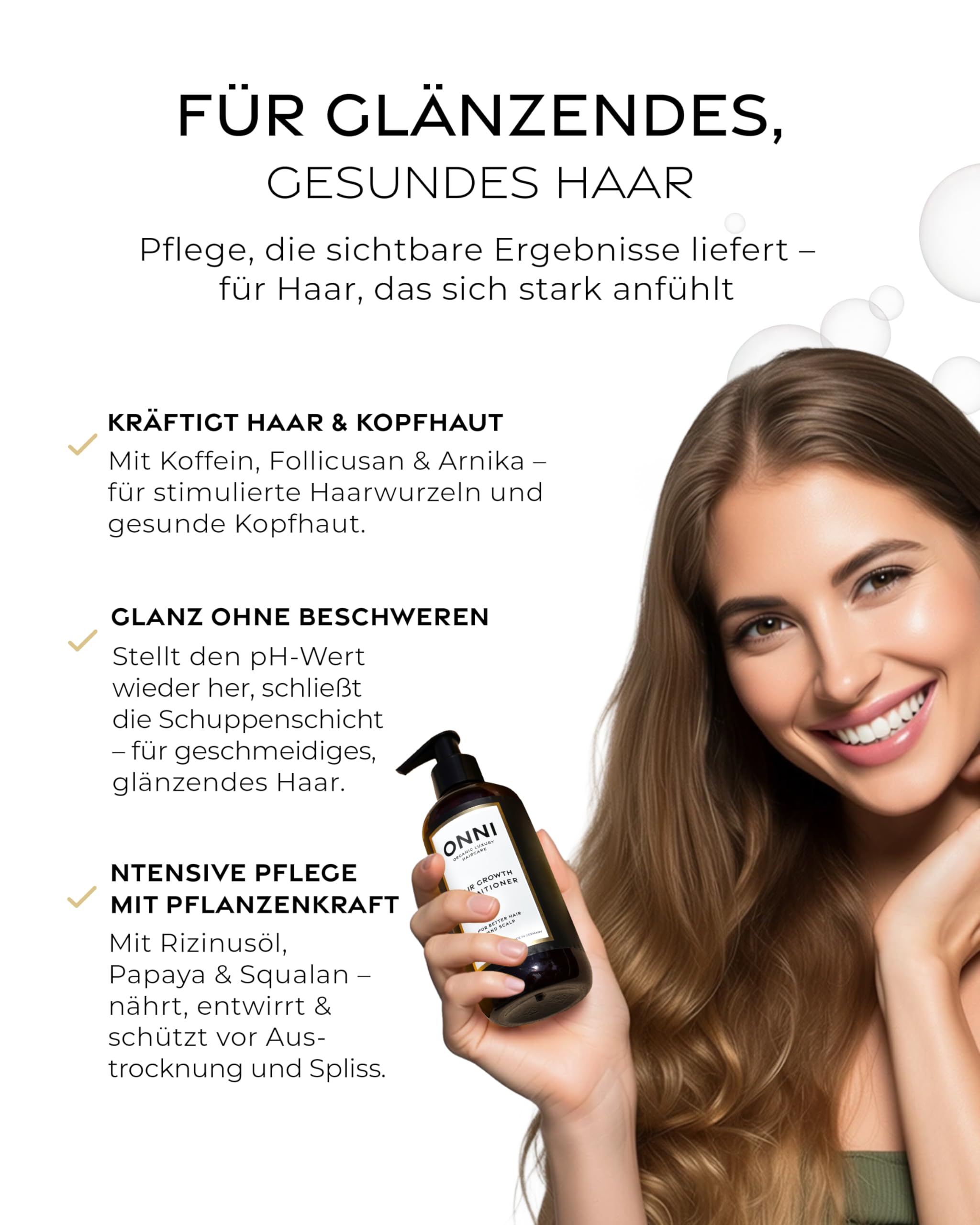 ONNI – Conditioner für Haarwachstum 500ml– Haarpflege mit Follicusan & Koffein – Hair Growth Haar Spülung für kräftiges, seidiges Haar – mit wertvollen Extrakten – vegan, silikon- & parabenfrei