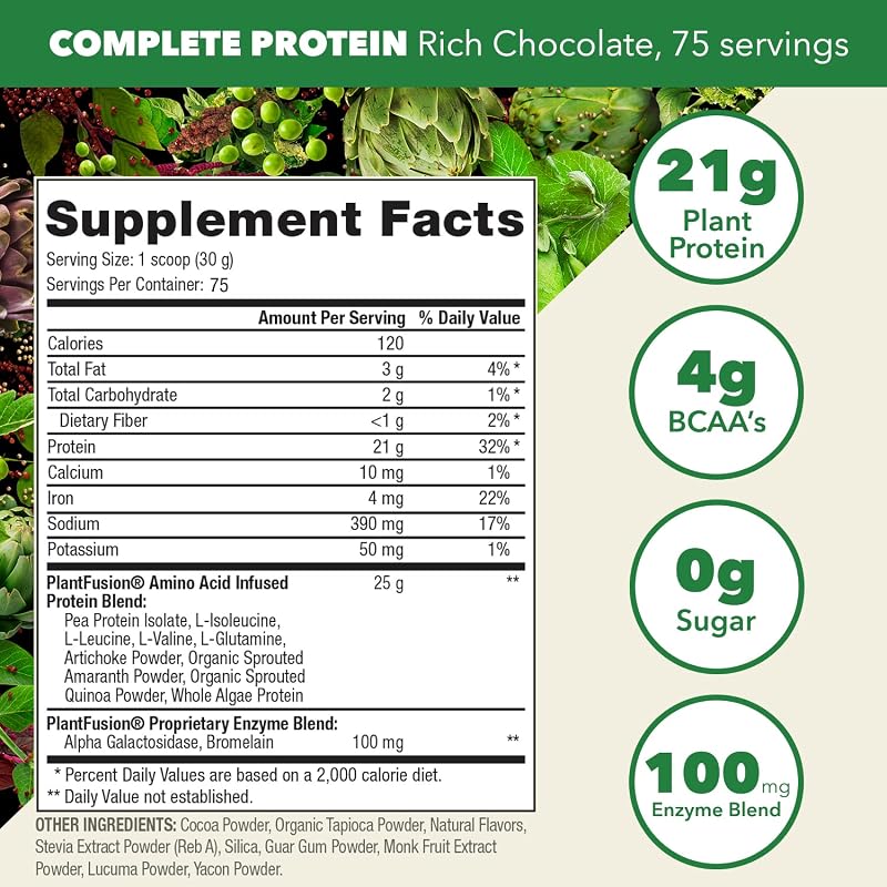 PlantFusion Complete Vegan Protein Powder - Plant Based Protein Powder with BCAAs, Digestive Enzymes and Pea Protein - Keto, Gluten Free, Soy Free, Non-Dairy, No Sugar, Non-GMO - Rich Chocolate 5 lb image 2
