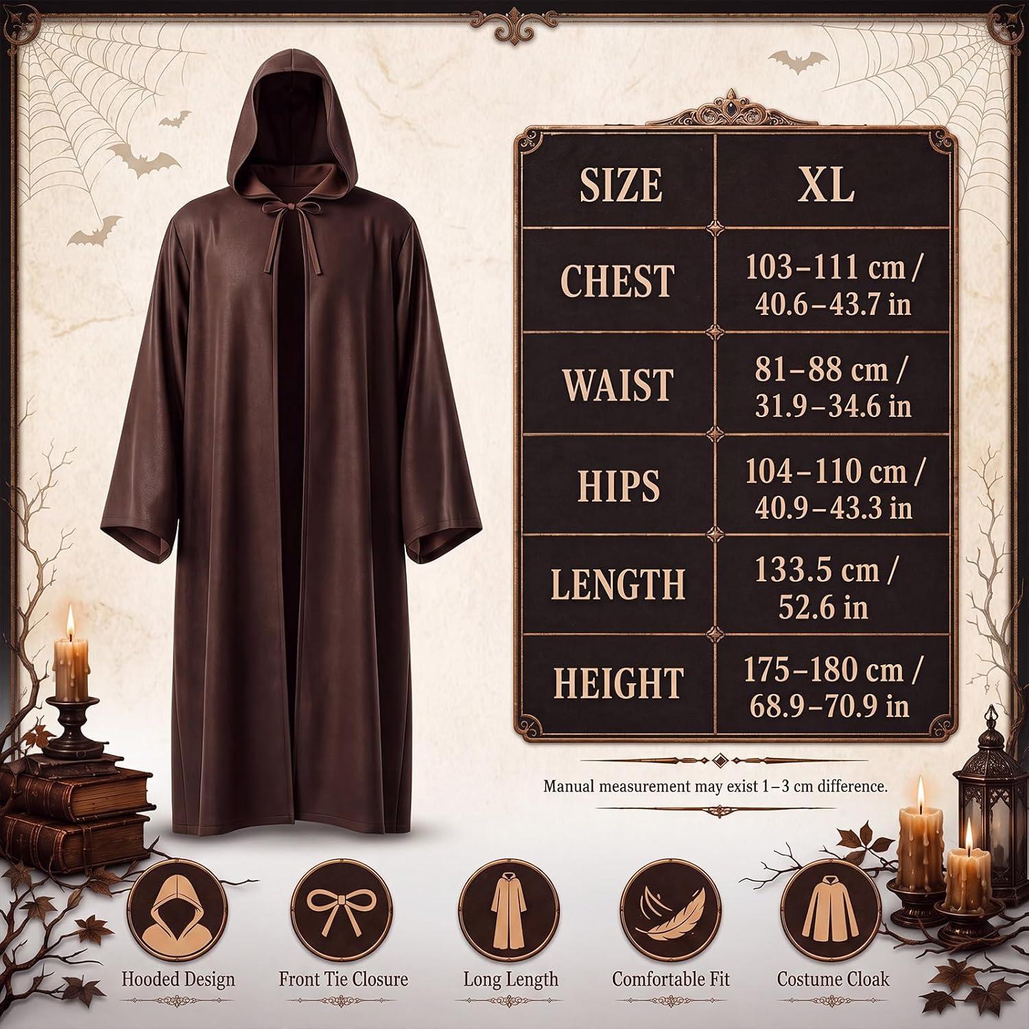 5 Pcs Wizard Costume Halloween Robe Cloak Brown Wig Beard