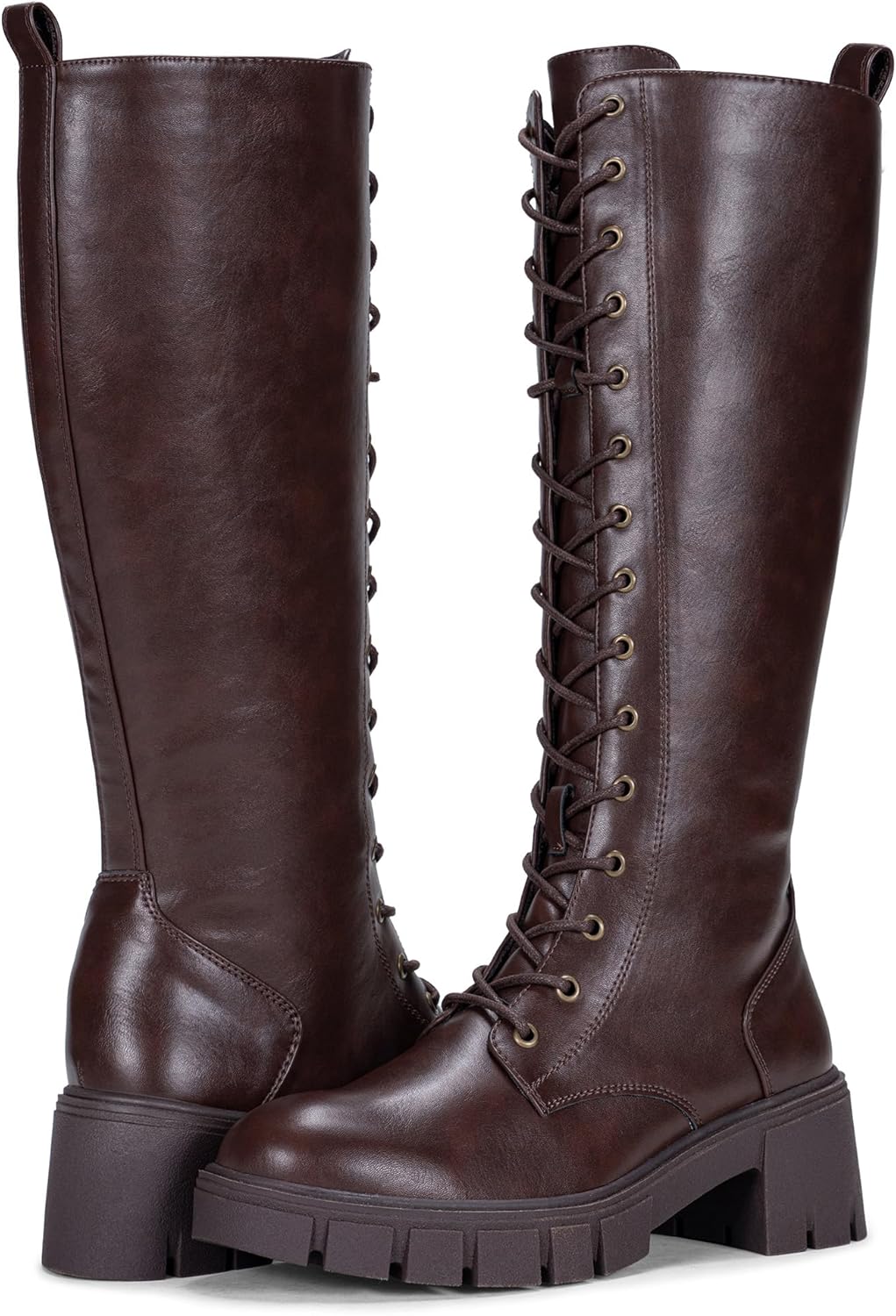 Vepose Women's 953 Knee High Combat Boots Chunky Platform Heel, Lace Up Gothic Punk Work Boots for Dresses and Jeans