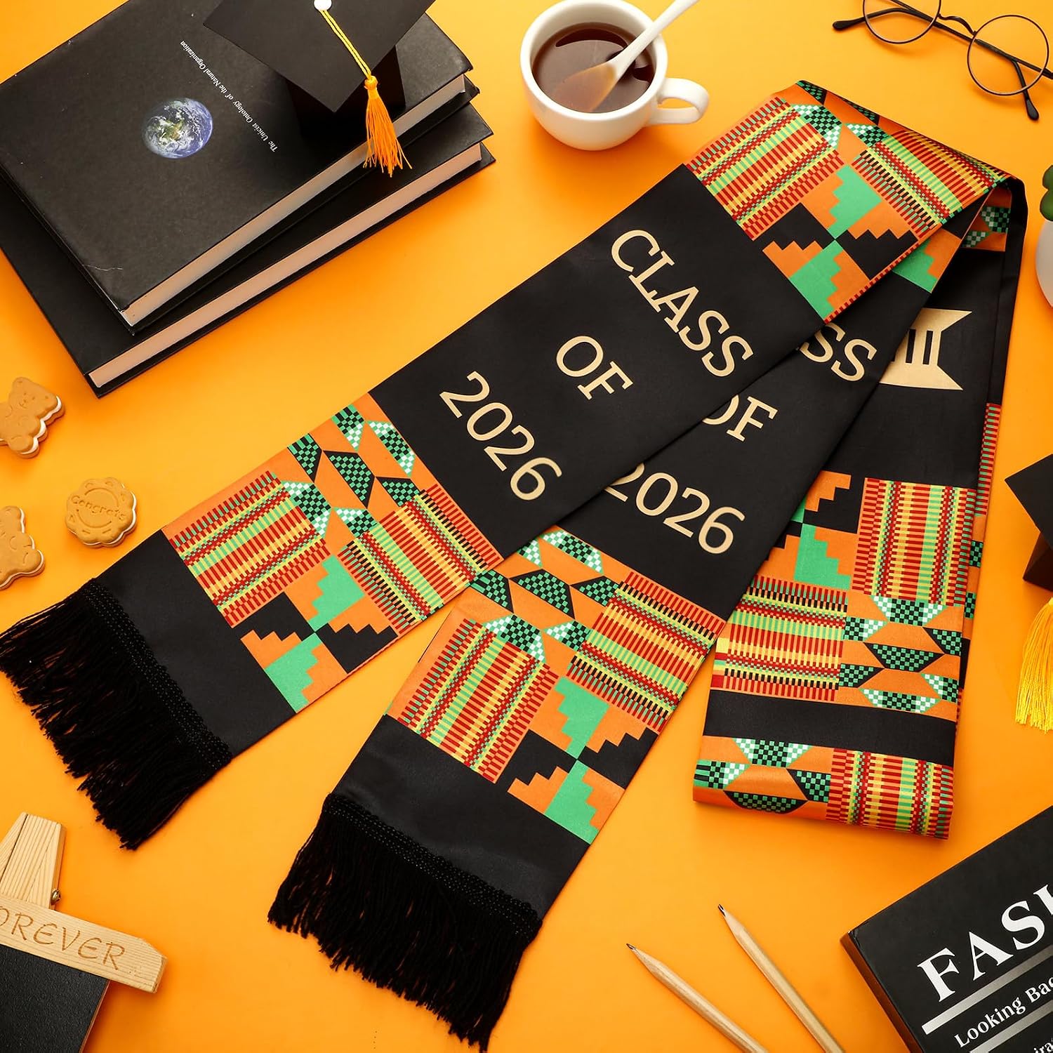 Kente Graduation Stole Class of 2026 African Kente Sash Black Celebrate Culture with The African Graduation Stole