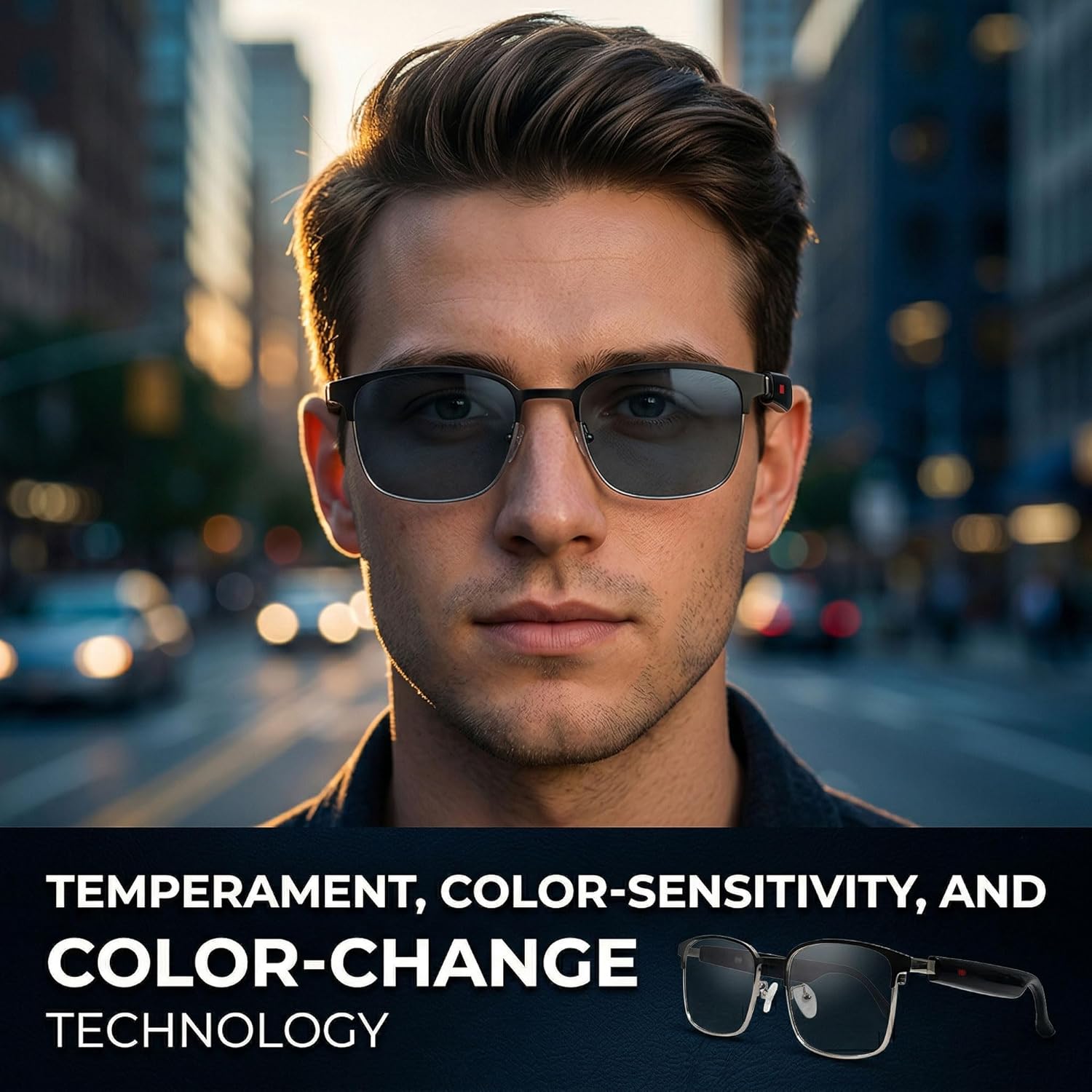 Smart Bluetooth Glasses with AI Translation, 164 Languages Translator, with Speaker,Photochromic Lenses, TR90 Frame, 5H Battery Life, Open-Ear Audio for Men & Women, Driving,Travel&Work