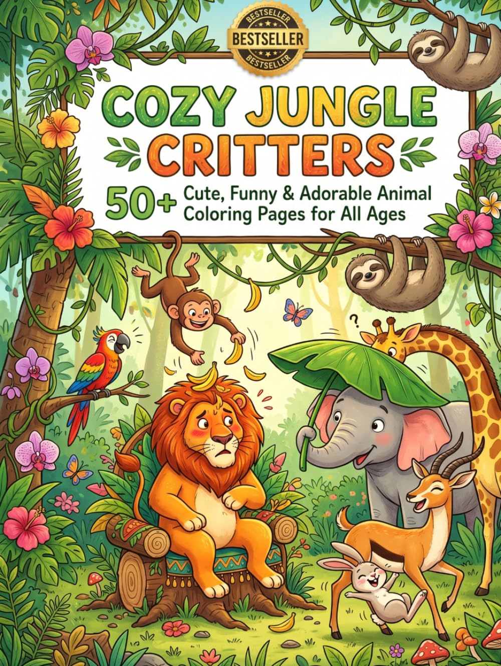 Cozy Jungle Critters: 50+ Cute, Funny & Adorable Animal Coloring Pages for All Ages.