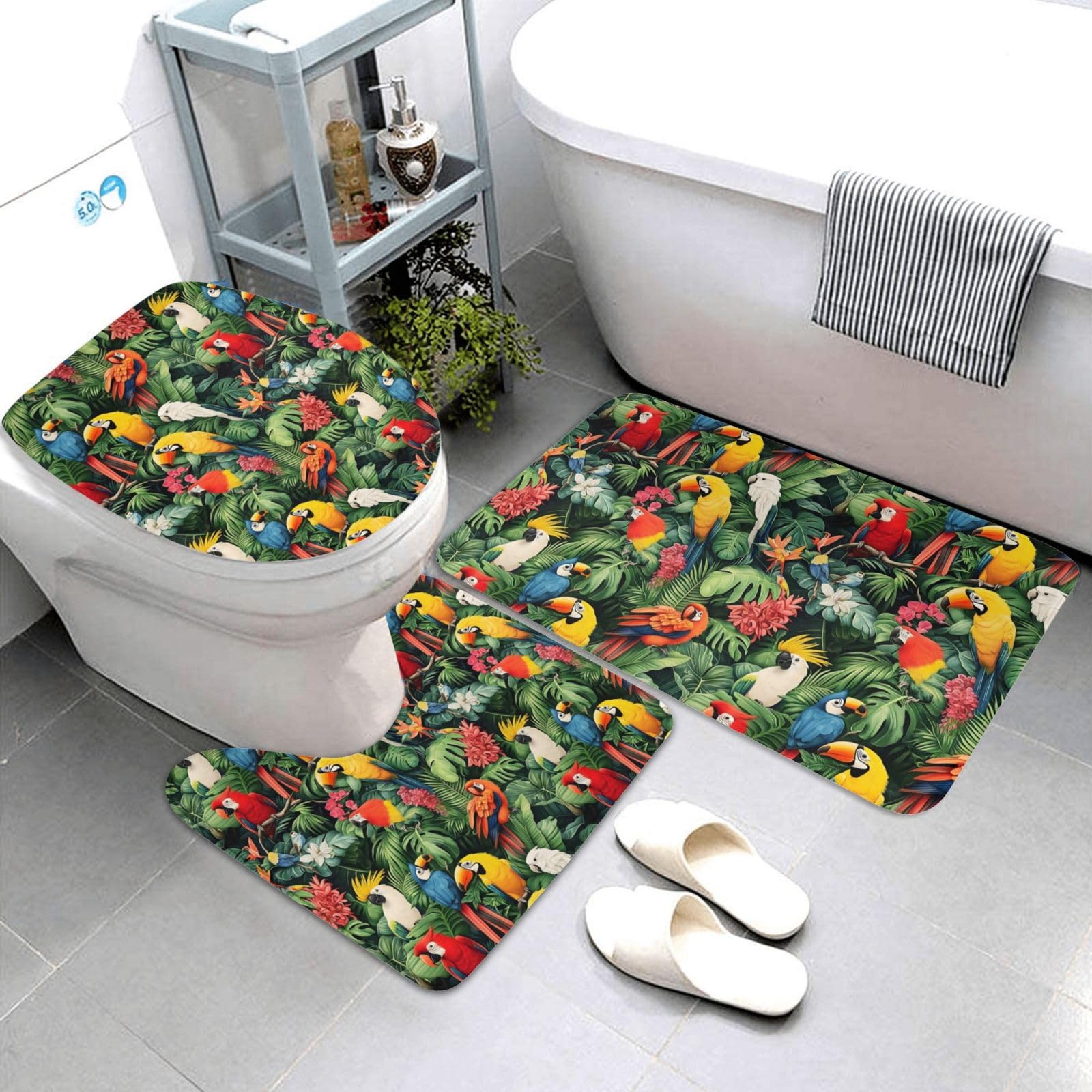 Tapis de salle de bain perroquets tropicaux colorés pour ambiance spa exotique