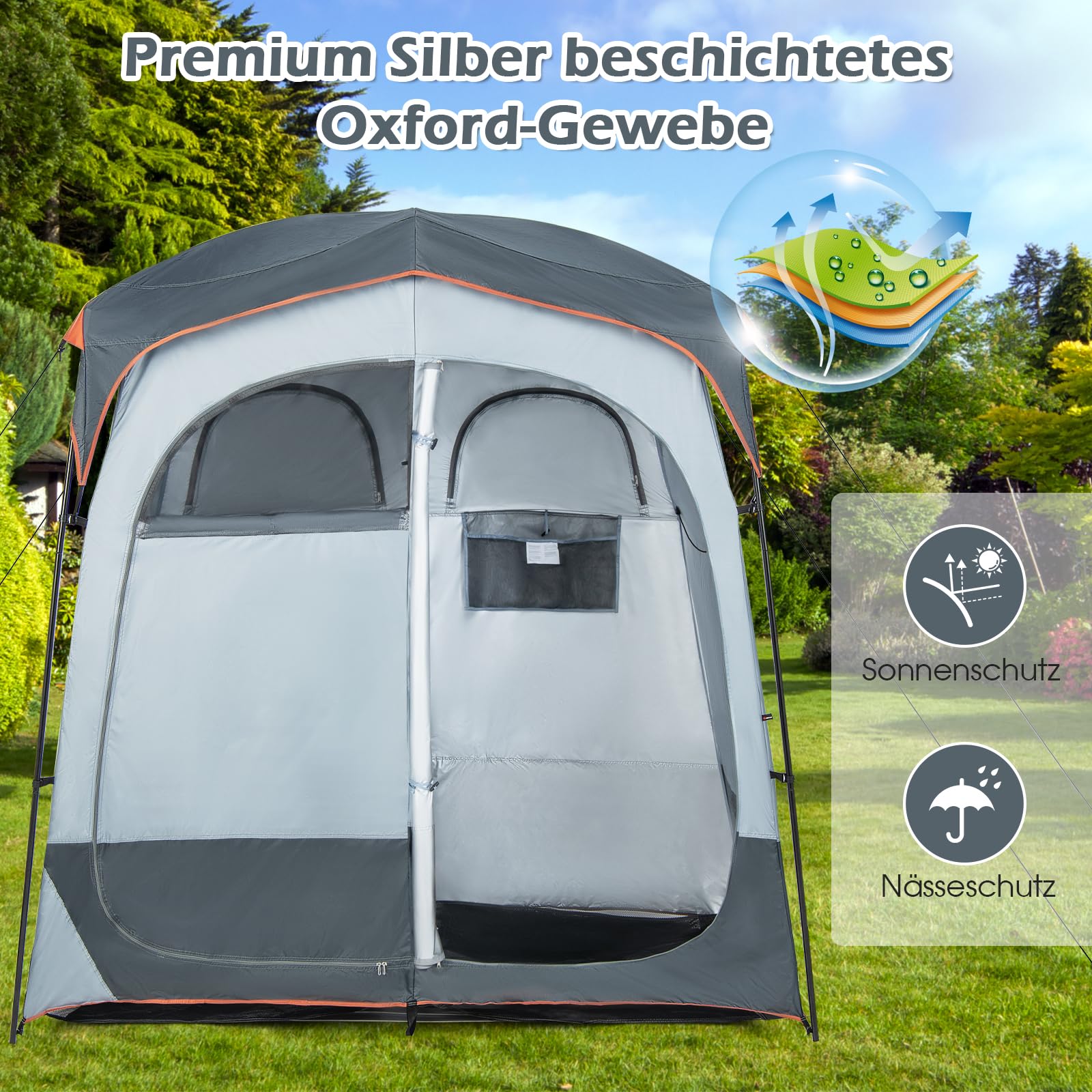 GYMAX Pop Up Duschzelt, Privatsphäre, Toilettenzelte mit Tragetasche, Umkleidezelt für 2 Personen, 210 x 107 x 210 cm