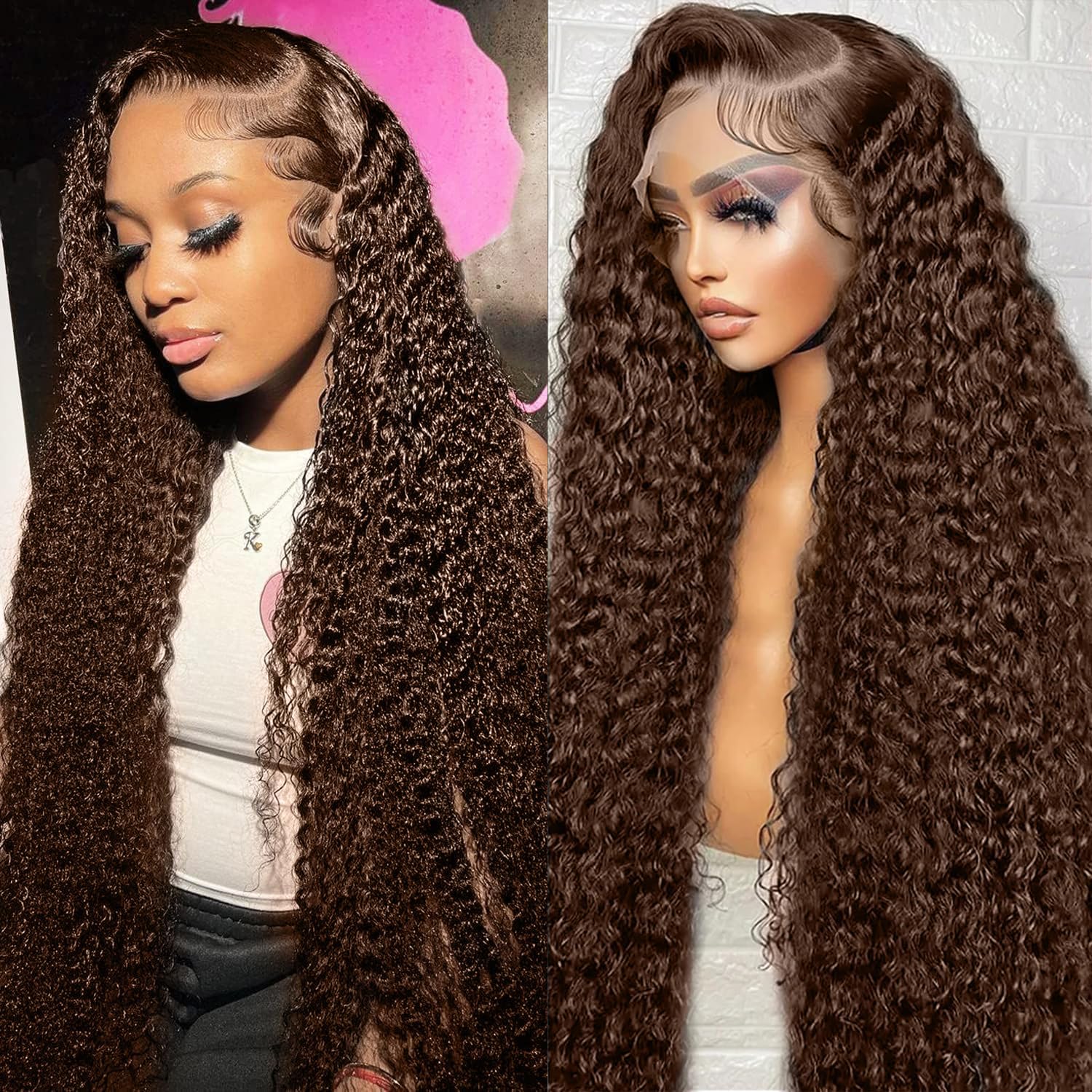 CHEETAHBEAUTY #4 Chocolate Brown Deep Wave 13X6 HD Transparent Lace Front Wigs Human Hair 10A Grade Human Hair Wigs for Black Women Pre Plucked with