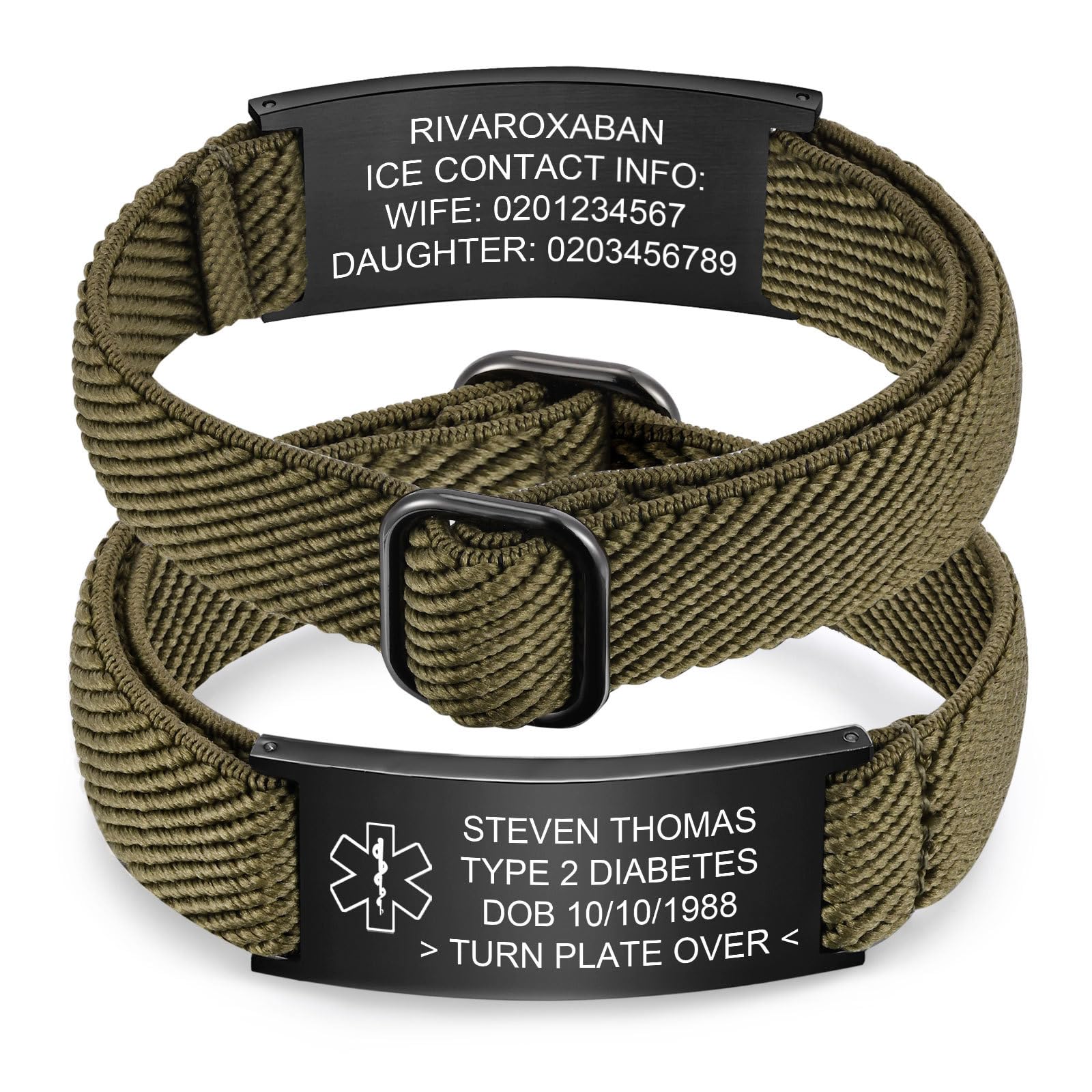 Personalized Medical Alert Bracelet for Men - Customized Elastic Strap Stainless Steel ID Bracelets Engraved Medic Info, Emergency Awareness Medic ID Bracelet for Autism Allergy Diabetic Epilepsy