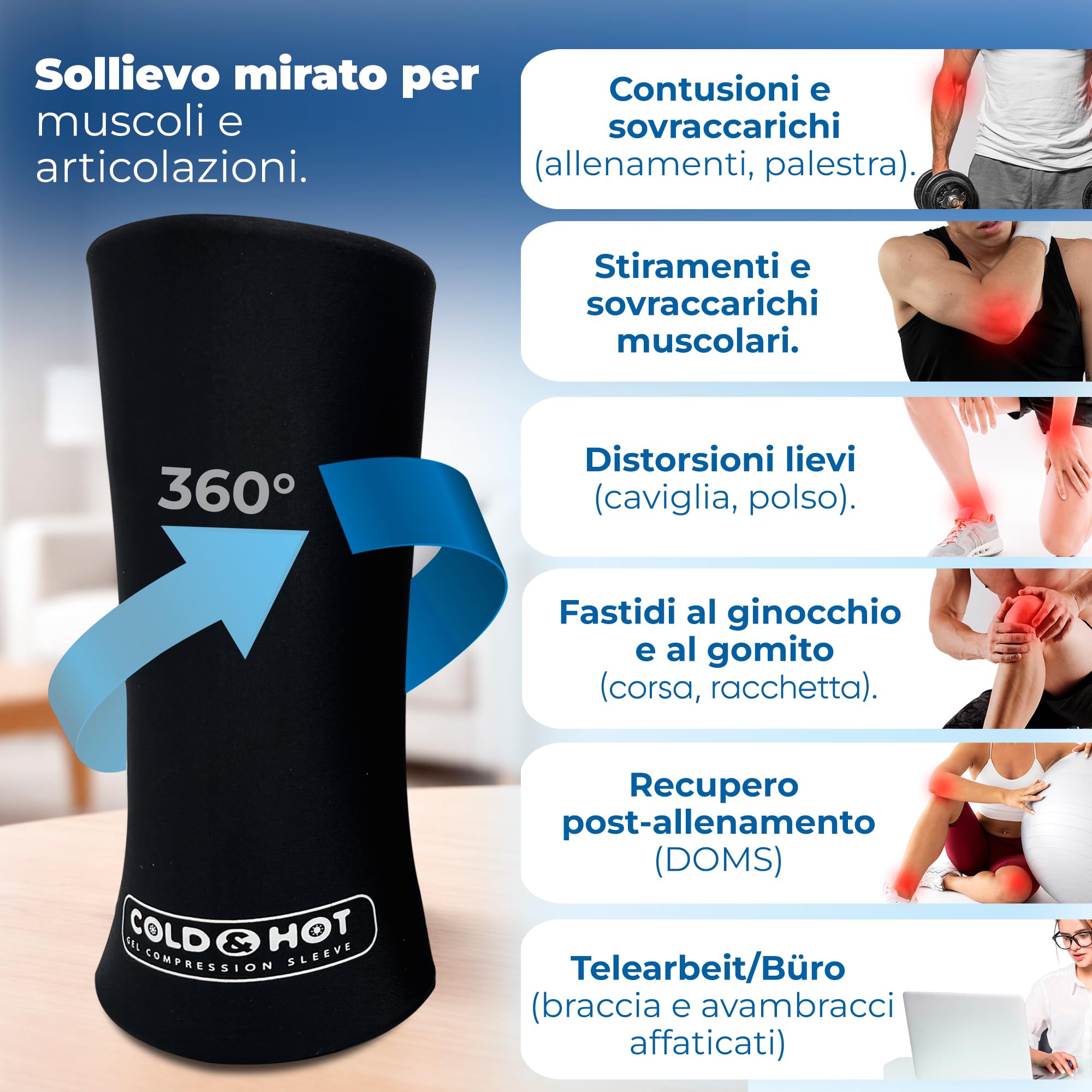 Set di 2 maniche compressive in gel freddo/caldo - Taglie M 33–40cm - Impacco Freddo/Caldo Indossabile 360° Slip-On - Ice Cold Sleeve - Per polso, gomito, braccio, caviglia, ginocchio