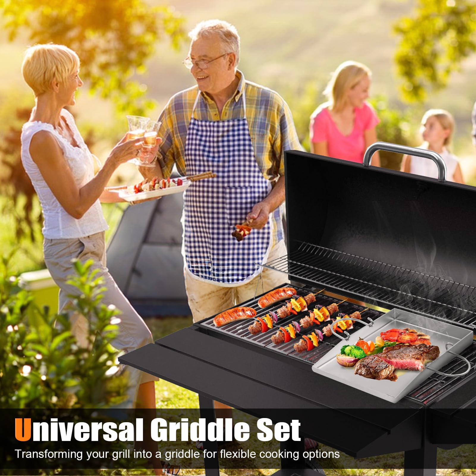 Sartén para parrilla, sartén antiadherente – Cestas para parrilla de alto rendimiento | Bandeja de servir alimentos con kit de espátula, herramientas de barbacoa con guantes secretos resistentes al
