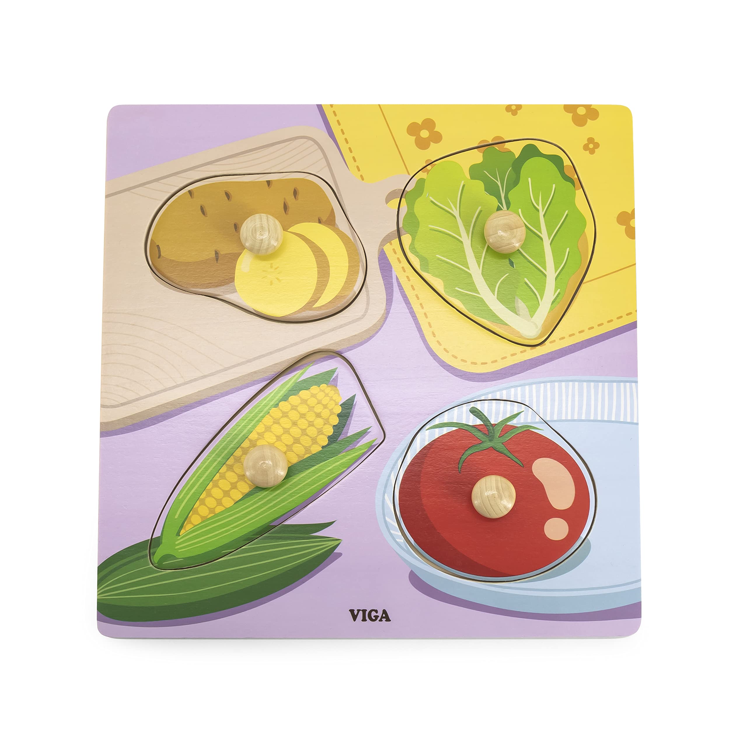 Viga Wooden Knob Puzzle - Vegetable