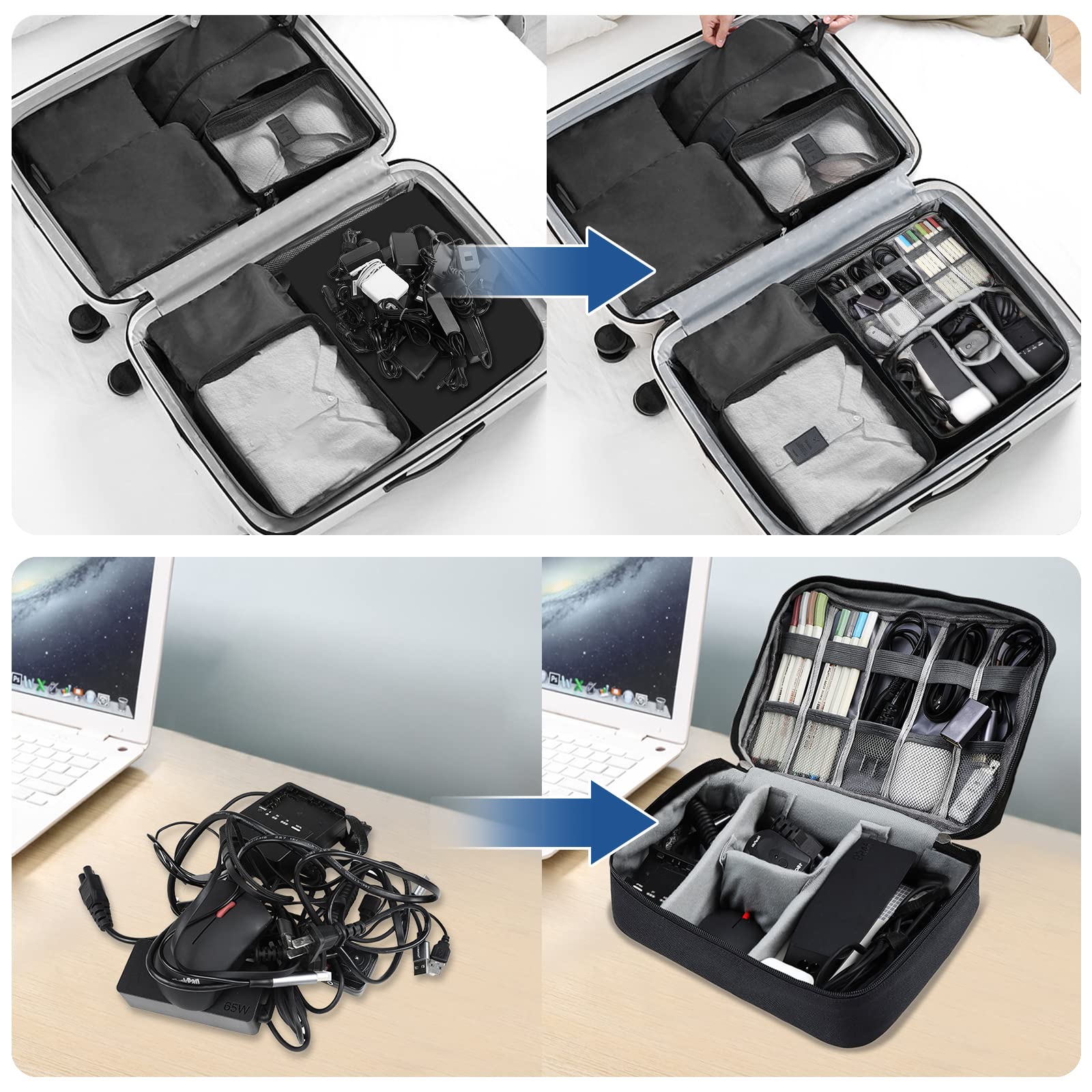 AiQInu Sac Câble Multifonctionnel Voyage Universel Électronique Cable Management pour Tablette Disque Dur Externe Chargeur Adaptateurs