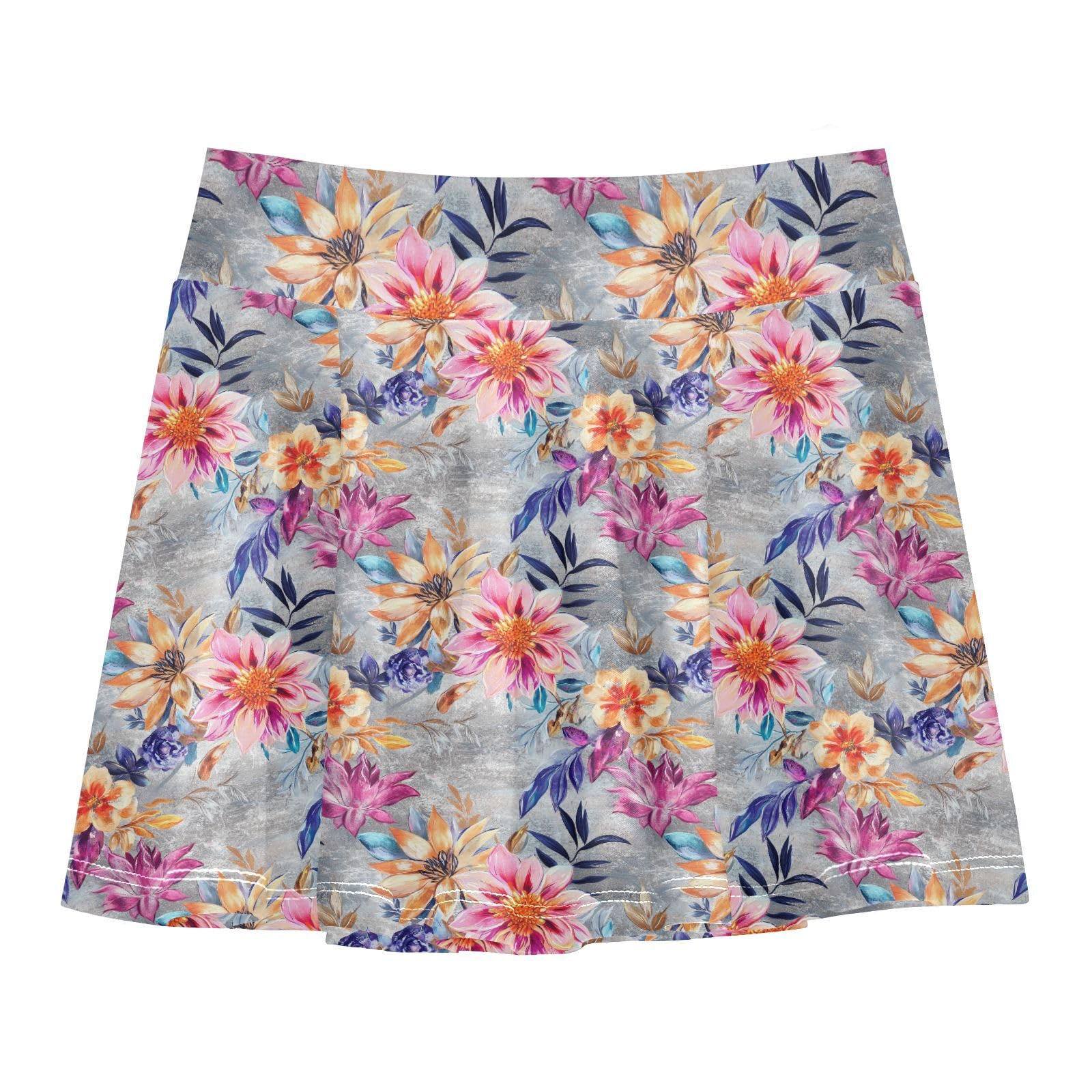 Vintage Spring Flowers Girls Tennis Skirt with Built-in Shorts Flowy Little Girls Skirt Kids Pleated Skirt with Pockets 4-12Y