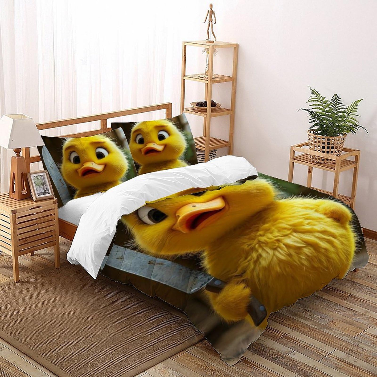 Housse de couette petit canard jaune 200x200 microfibre pour fille