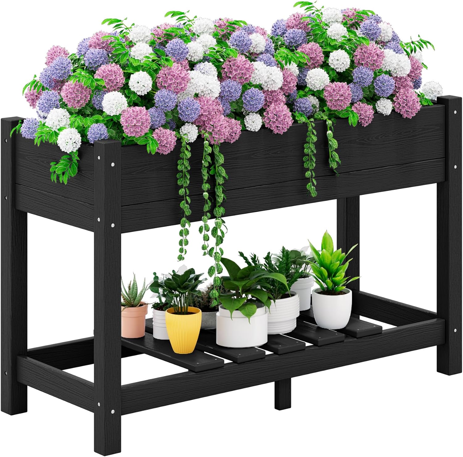 SERWALL Raised Garden Bed with Legs, 43"×17"×30" Large HDPE Elevated Planter Box for Vegetables Flower Herb Patio, All Weather Use-Black