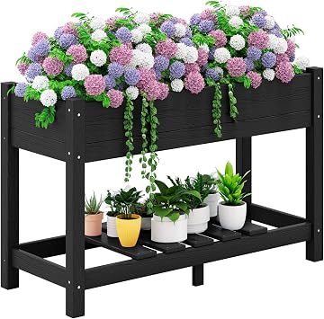 SERWALL Raised Garden Bed, Black, 43"17"30" | Large HDPE, Elevated Planter Box, For Vegetables Flower Herb, Patio, All Weather Use