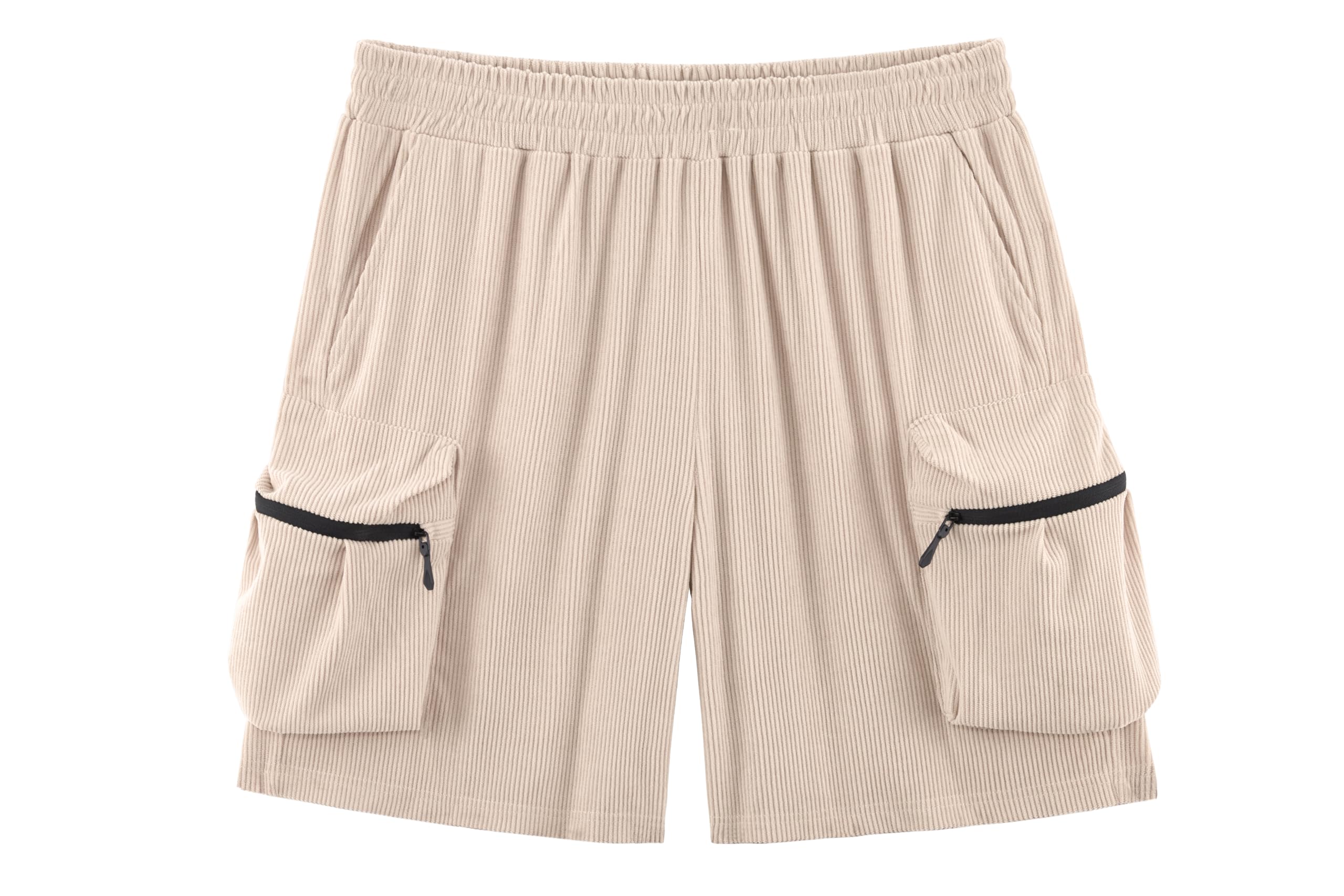 APTRO Corduroy Kurze Hosen Herren Cargo Shorts Sommer Elastische Taille Baggy Freizeitshorts mit Taschen