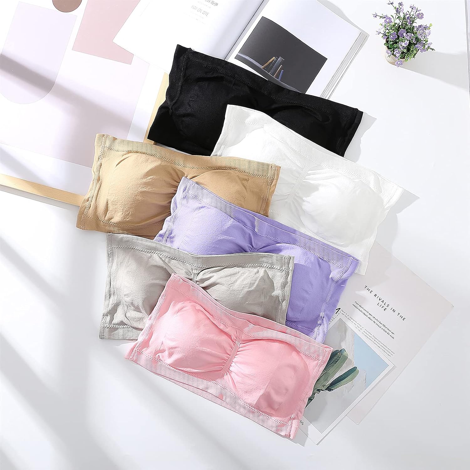 FEOYA Women's Strapless Bra Bandeau Tube Top Bra Stretchy Wireless Bralette