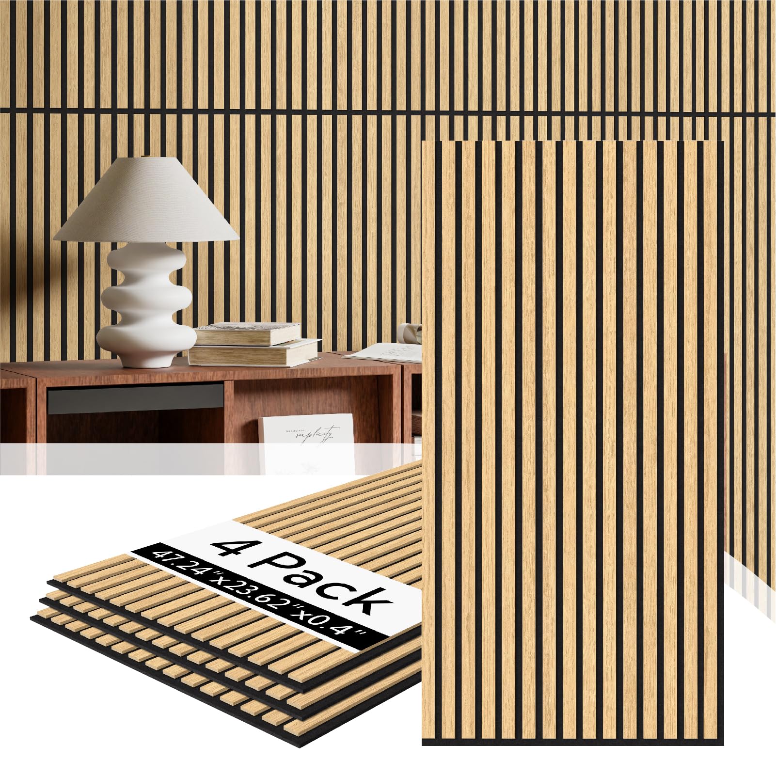 olanglab wood slat wall panels 4 pack, acoustic wall panels, 47.24'' x 23.62" each 3d wall panels for interior wall decor (warm oak)