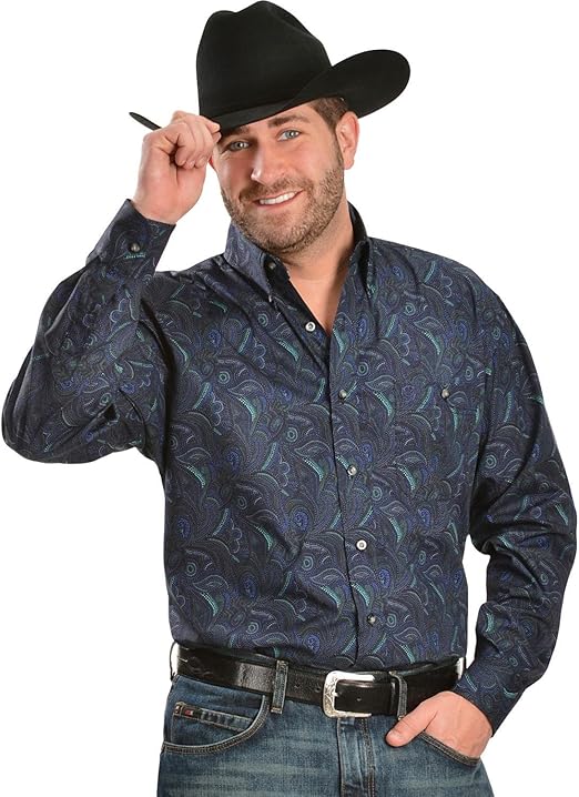 Wrangler Men's Big-Tall George Strait Collection One Pocket Shirt, Mallard/Black/Purple, 3X