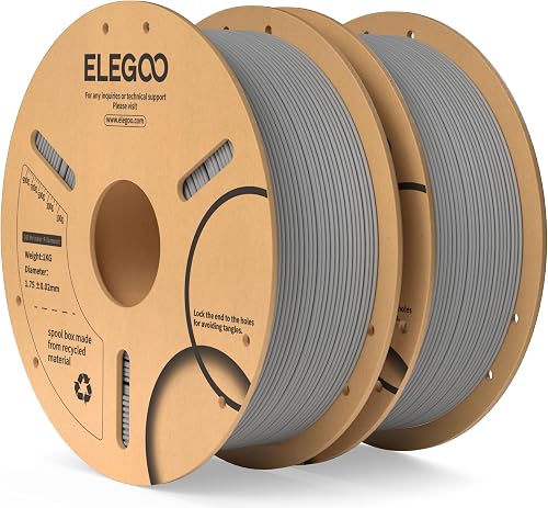 ELEGOO Filamento PLA 1.75 2KG Gris, Filamento para Impresora 3D, Precisión Dimensional +/- 0.02mm, Carrete Filamento 3D,para Mayoría Impresoras 3D