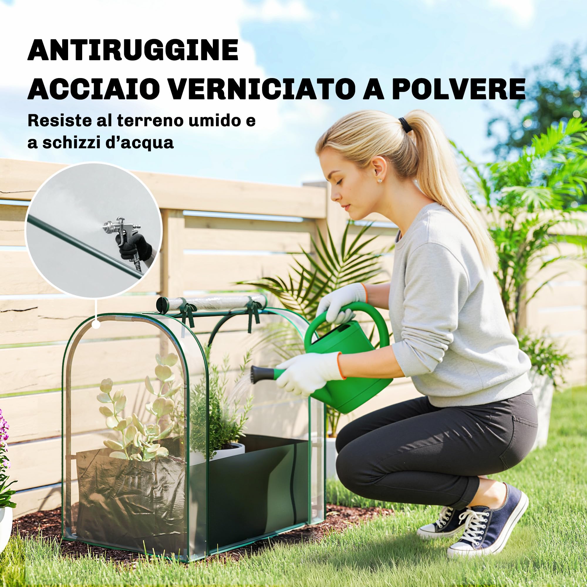 Outsunny Mini Serra da Giardino con Borsa per la Coltivazione, Serra per Orto con Porta Avvolgibile,Struttura in Acciaio, Copertura in Plastica, per Orto Verdure Fiori Piante, Verde Scuro