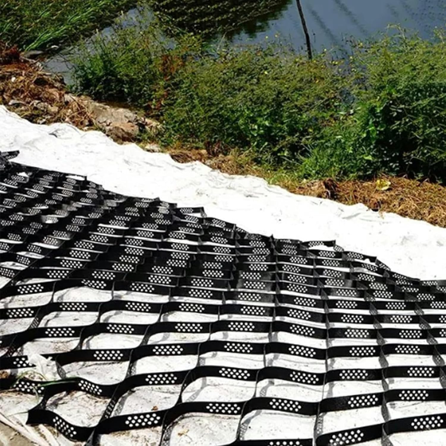 A Geogrid Retaining Wall Reinforcement, 3.3 6.5 10 13 16 20 Ft Wide Ground Grid Stabilizer for Gravel Driveway 2 Inch, Outdoor Patio Garden Slope Permeable Paver