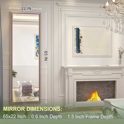 Miniatura 3 de Espejo de pie de longitud completa de 65 x 22 pulgadas, espejo de cuerpo completo montado en la pared morado plateado con marco de aleación de